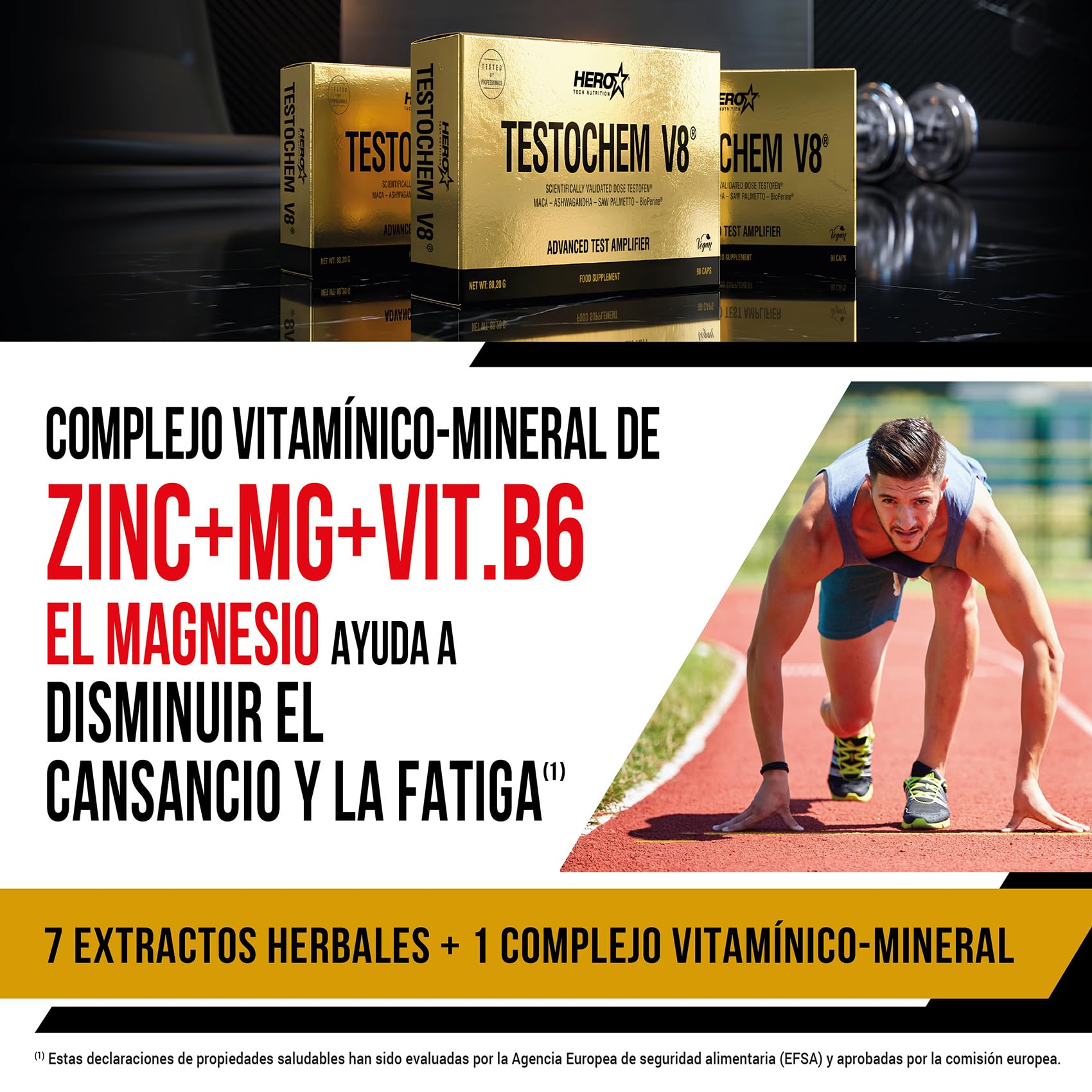 HERO TECH | TESTOCHEM V8 90 Cáps. | Aumentador de testosterona | Aumento de fuerza y energía | Ingredientes 100% naturales