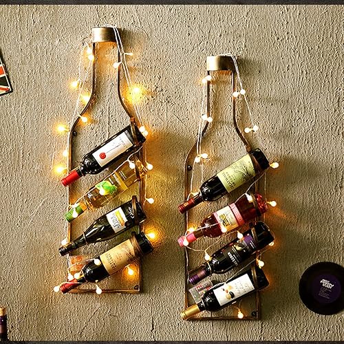 Miniatura 7 de TBVECHI Estante de vino montado en la pared de bronce, 4 botellas, elegante decoración del hogar, exhibición de botellas de vino de 34 pulgadas de