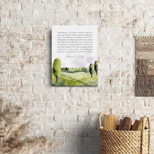 Miniatura 4 de Lienzo inspirador con versículo bíblico impreso, decoración de acuarela Colosenses 3 12-14 escrituras cristianas, pósteres de pintura de 12 x 15