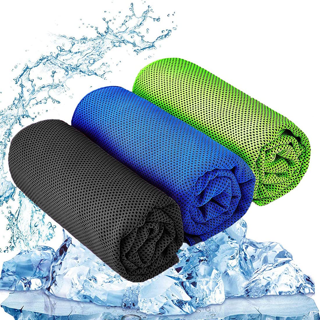 DELFINOCooling Towel 3 Pcs 100 x 30 cm Microfiber Towel for Instant Cooling Relief Cool Cold Towel Breathable Chilly Microfiber Towel for Yoga Golf Travel Gym Sports Camping Football