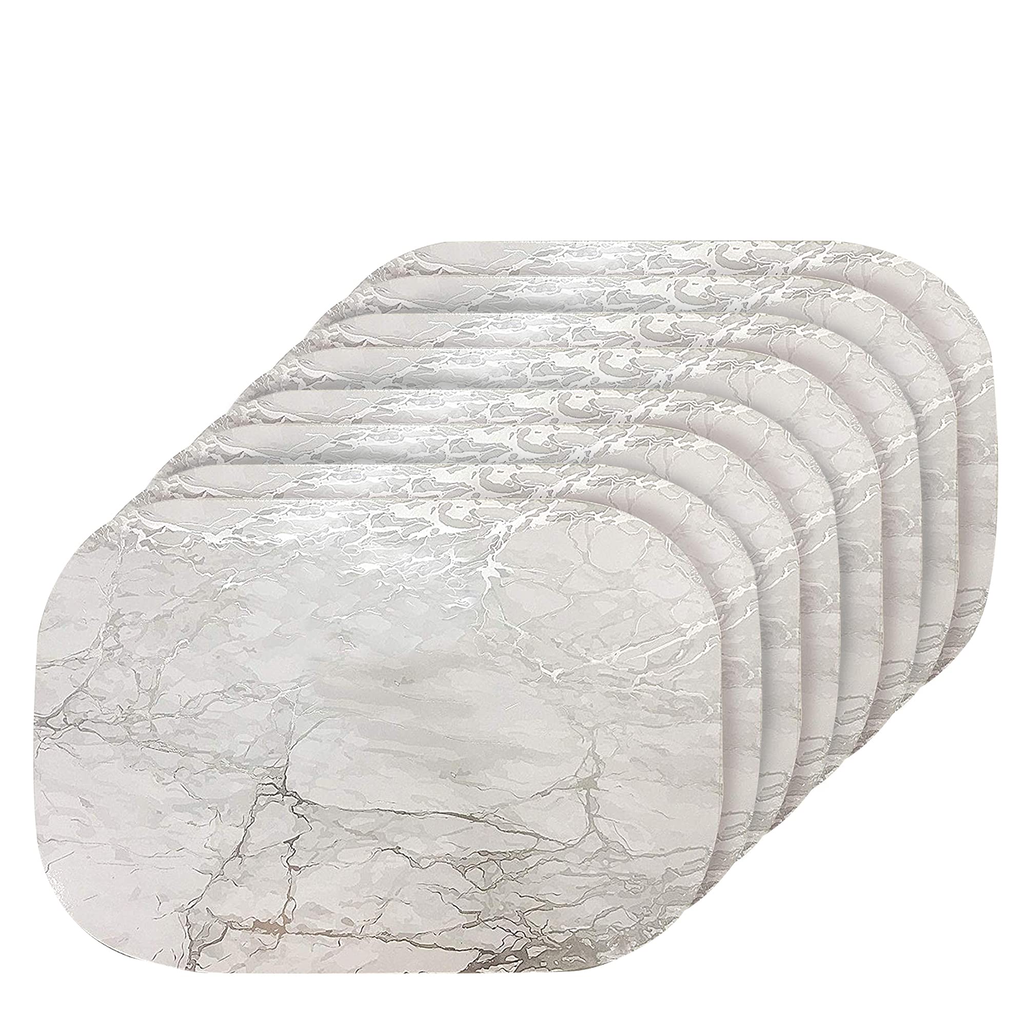 Dainty Home Silver Marble Oval Cork Placemats - Heat Resistant Placemats, Non-Slip, Easy Clean Placemats for Elegant Dining - 12"x18" Set of 8 - Perfect for Stylish, Modern Homes