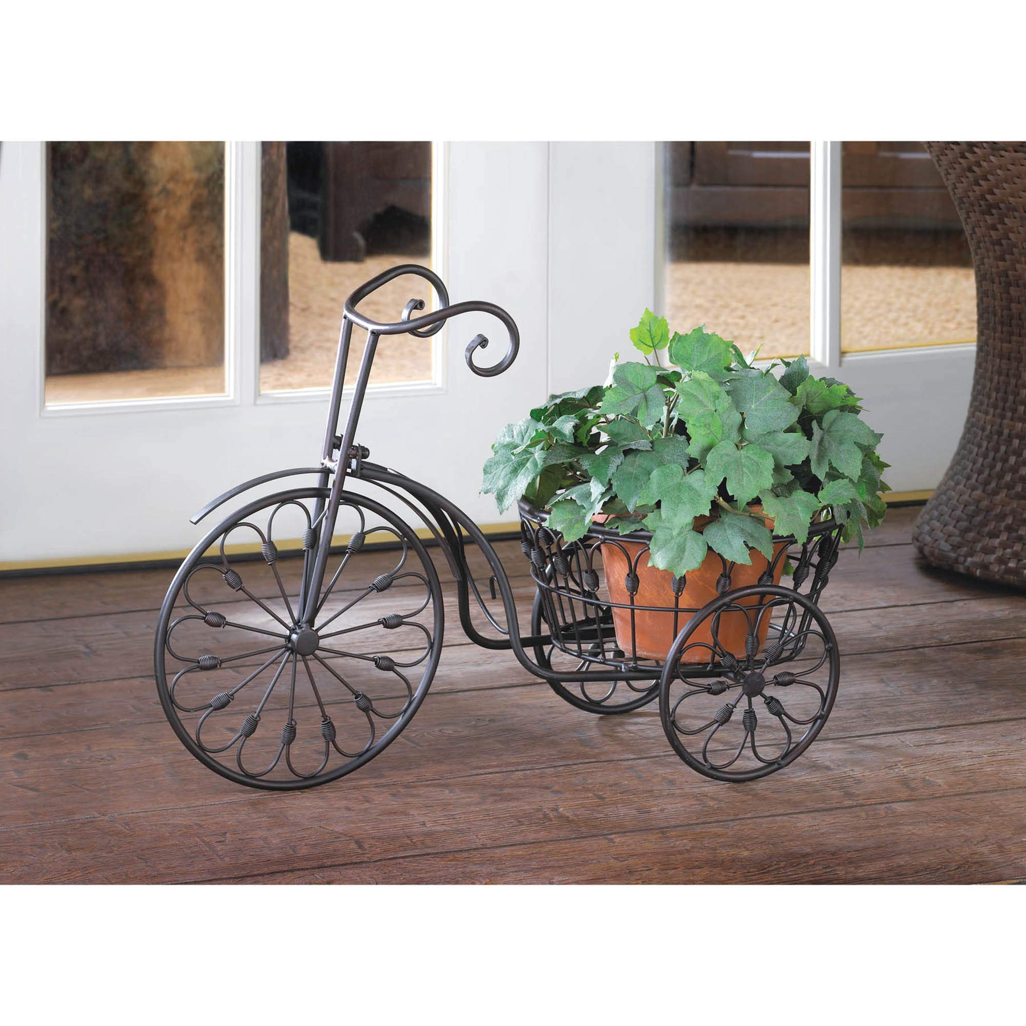 Maceta Decorativa En Forma De Bicicleta Con 2 Cestos - Jardinera De Hierro Fundido Para Exterior - Estilo Rústico (Color Marrón)