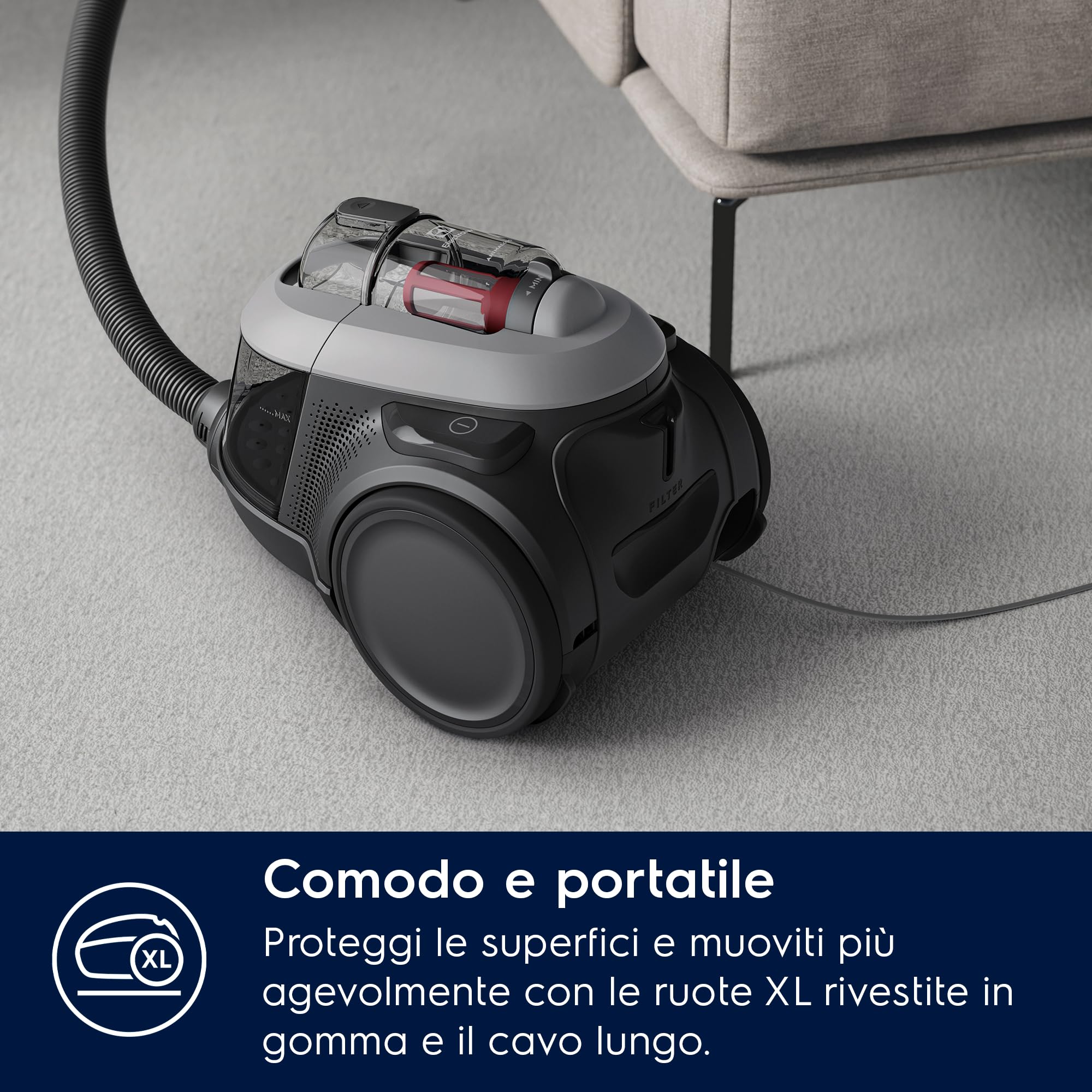 Electrolux EL61A4UG Aspirapolvere senza sacco Serie 600, Aspirapolvere Potente 700W con Accessori, Elevata Filtrazione, 1.6 Litri, 74 dB(A), Urban Grey