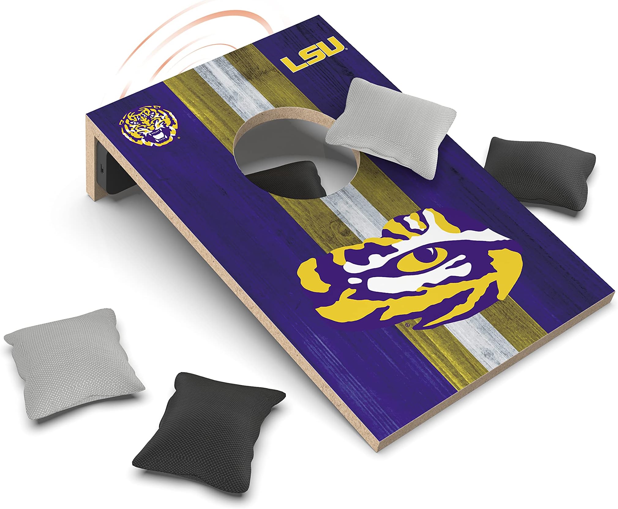 SOAR NCAA Tabletop Cornhole Game and Bluetooth Speaker, LSU Tigers