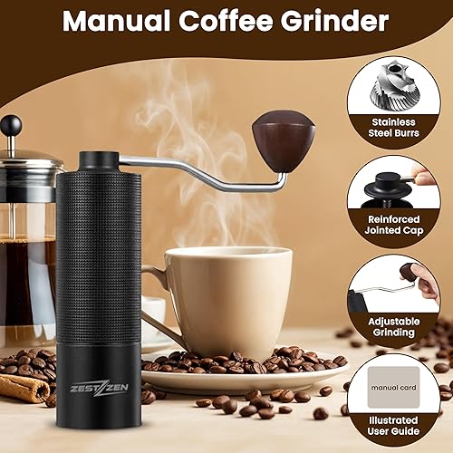 Miniatura 6 de Molinillo de café manual  Molinillo de mano portátil con ajustes ajustables y rodamientos dobles  Molinillo de café de acero inoxidable para