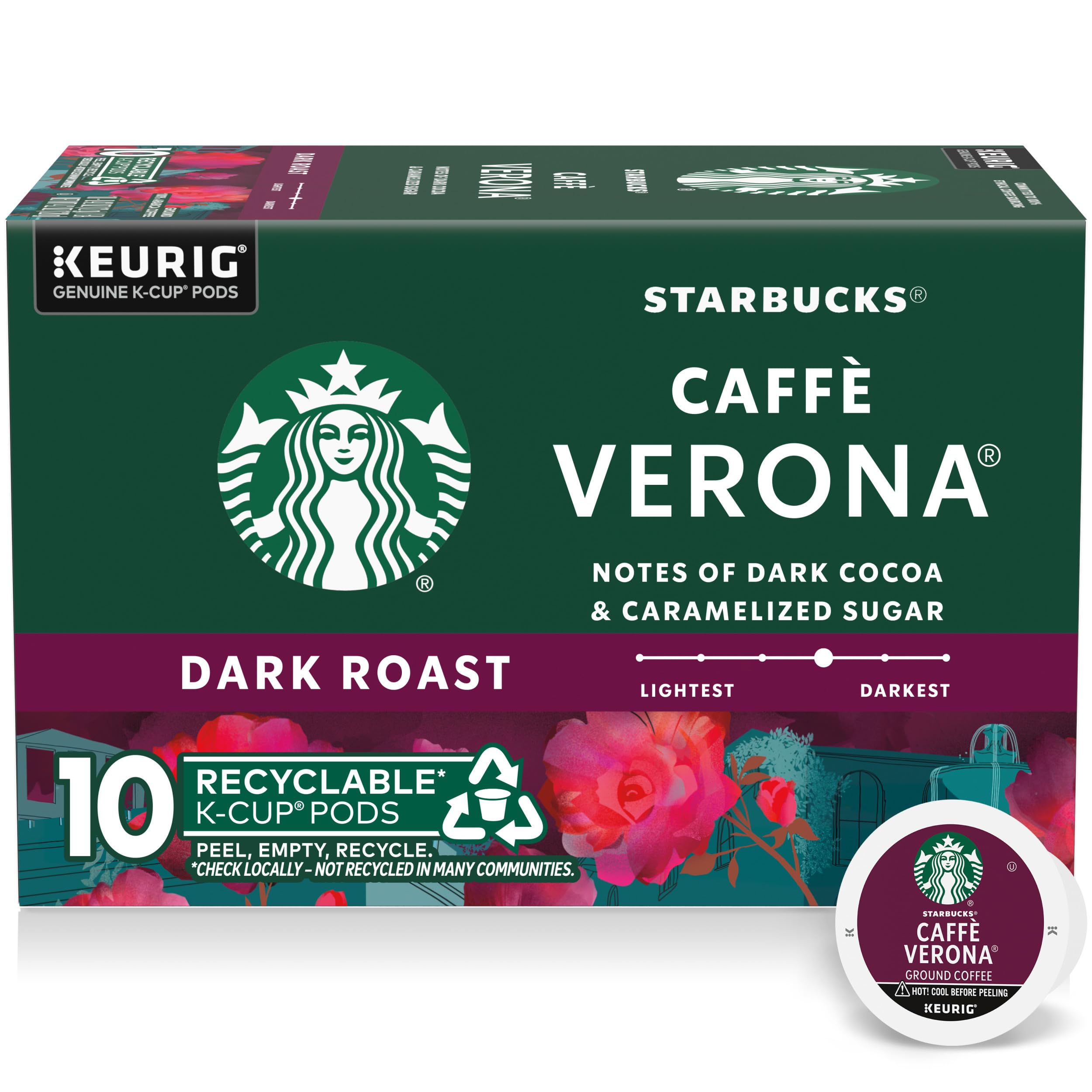Starbucks K-Cup Coffee Pods, Dark Roast Coffee, Caffè Verona, 100% Arabica, 1 box (10 pods)