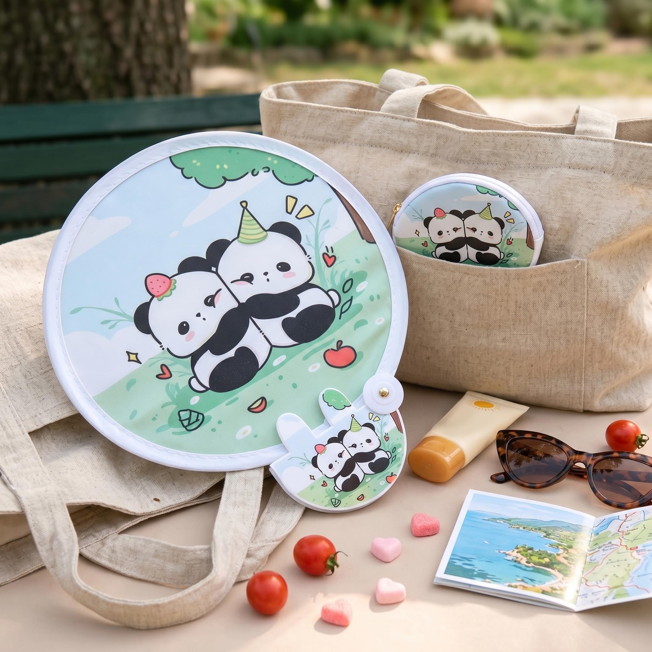 6-teiliges faltbares Handfächer-Set, süße Panda-zusammenklappbare runde Fächer, tragbare Kühlausrüstung für Strandreisen, Festivals, Partygeschenke, 20, 3 cm