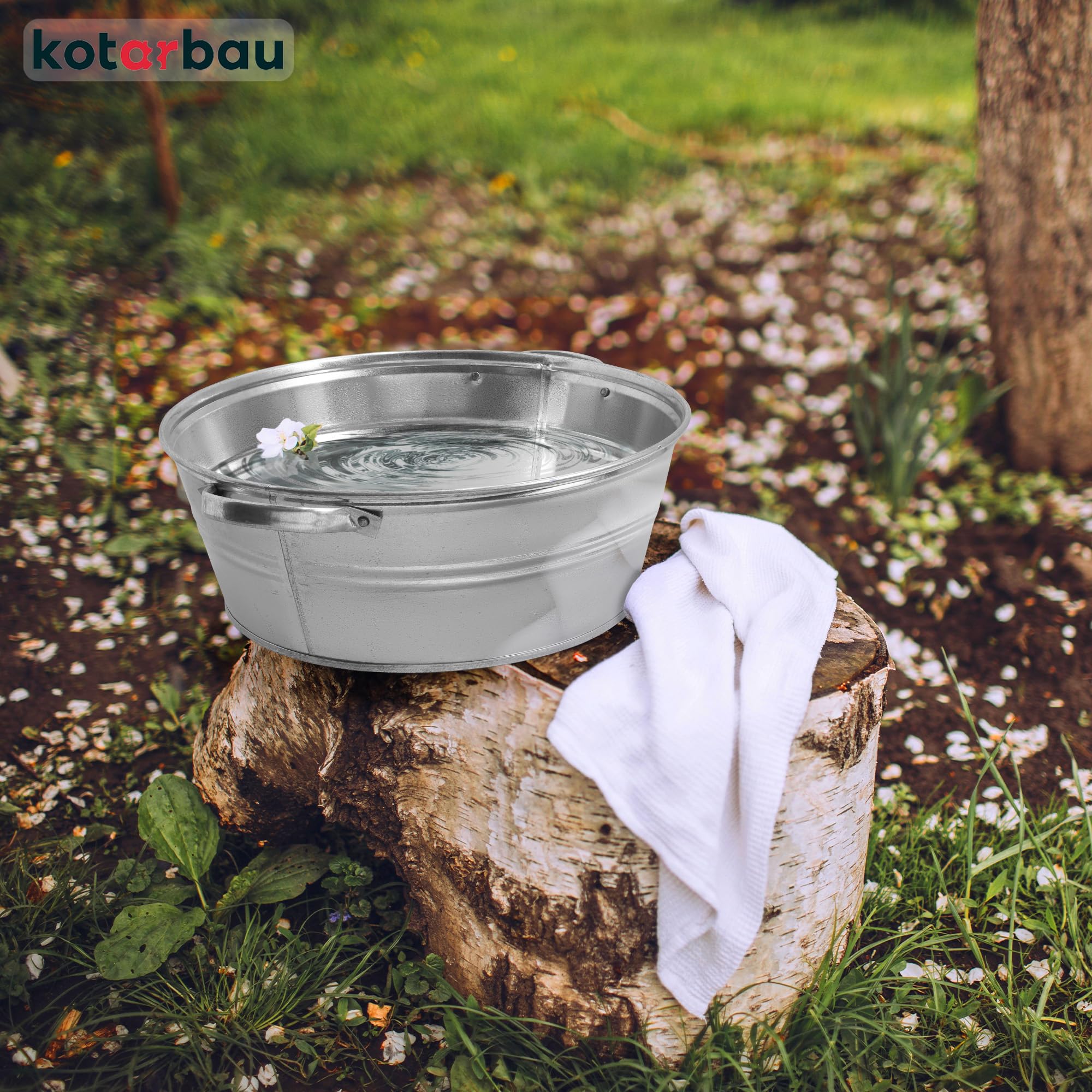 KOTARBAU® Bassine Metal Ronde en Acier galvanisé 13 L avec Oreilles | Pot à Fleurs |Baignoire Ronde | Bassine Confiture Cuivre | Lessiveuse pour Jardin