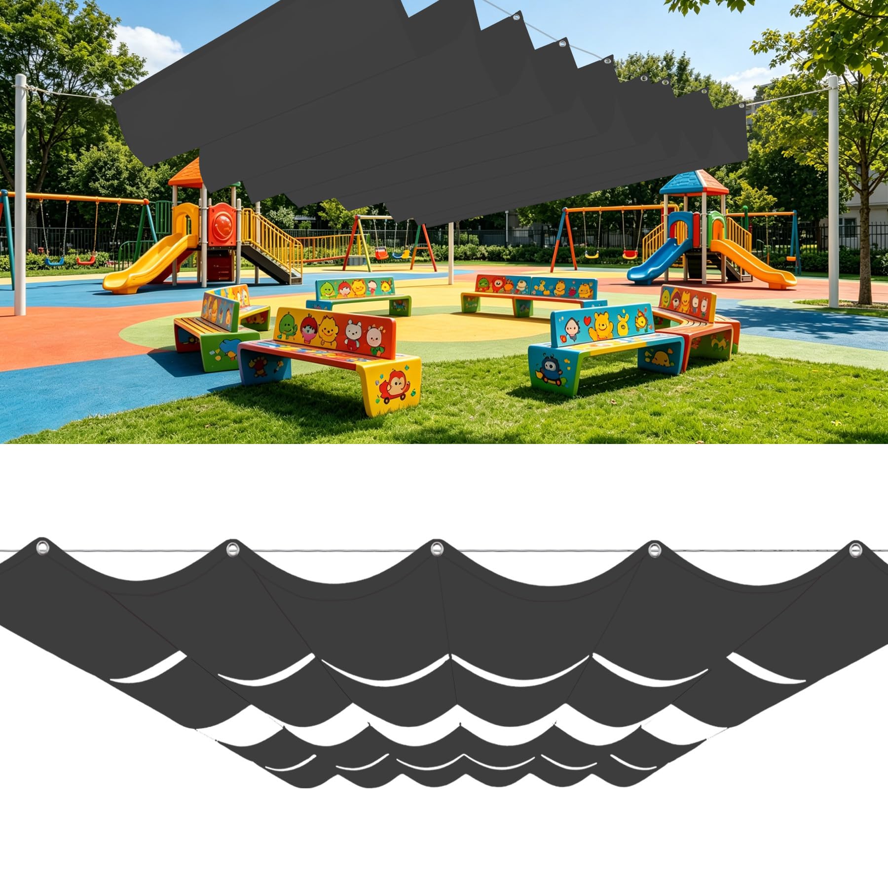 Vela de Sombra Retráctil Ondulada Protección Rayos UV 5.7x6m Gris Oscuro
