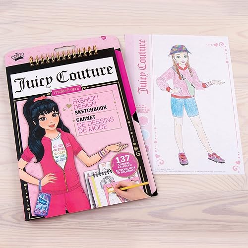 Miniatura 4 de Make It Real Juicy Couture: Cuaderno de bocetos de diseño de moda, incluye 137 calcomanías y plantillas, dibuja bocetos y crea, libro de colorear de