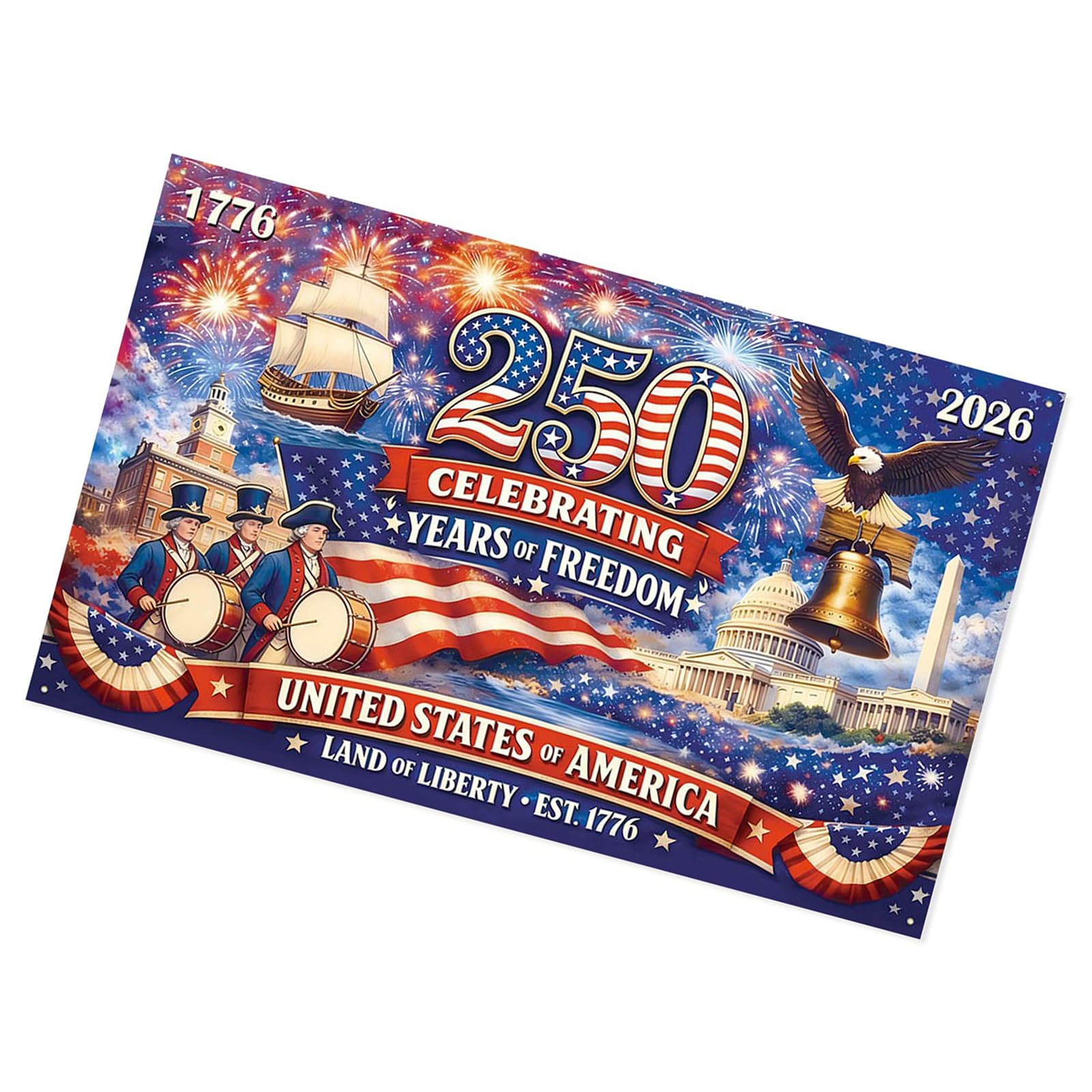 Tsophreniq Americans 250th Independence Day Decorations Patriotic Background Banners for Party Photo Backdrop Indoor Outdoor Use Recyclable Holiday Party Deck