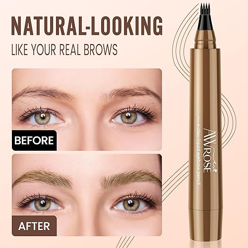 Miniatura 2 de AWROSE Lápiz de cejas, paquete de 2 bolígrafos de cejas 3D impermeables Microblading, 4 puntas de tenedor, lápiz de tatuaje de punta de tenedor,