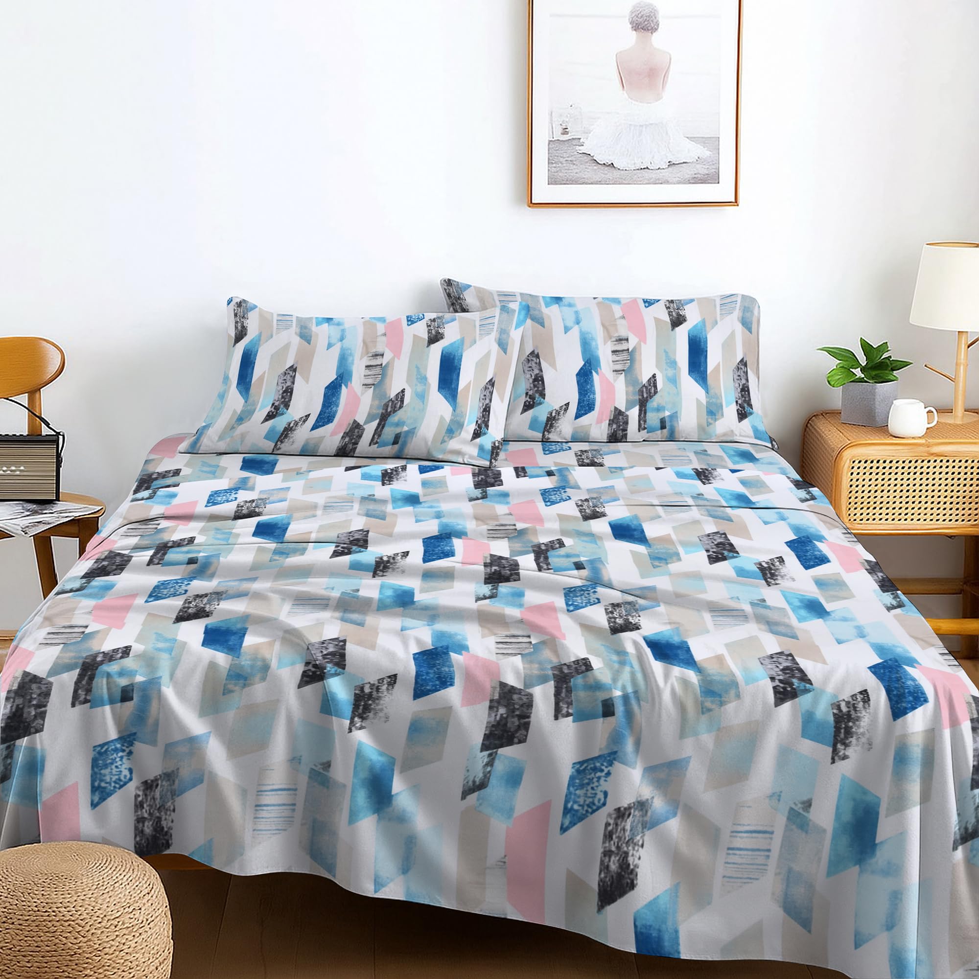RAYBedding Printed Flat Sheet Set King Size Bed – Luxury Soft King Flat Sheet with 2 Pillowcases – Smooth, Lightweight Bedding — image 1