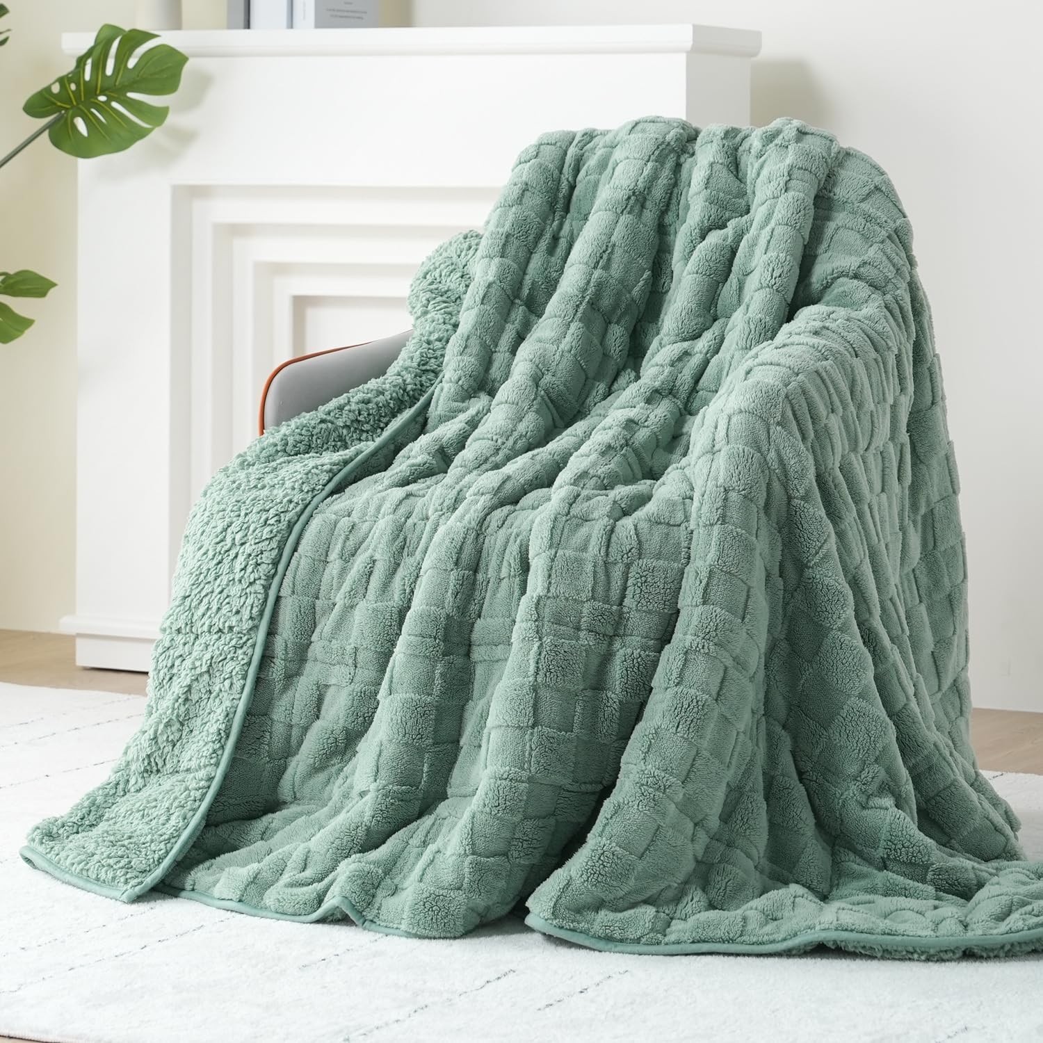 Kivik Weighted Blanket for Adult, 15 lbs Checkered Throw Blankets, Soft Dual Sided Heavy Fleece Checkerboard Blanket for Couch Sofa Bed, Queen Size 60 x 80 Inches, Sage Green Kivik Weighted Blanket for Adult, 15 lbs Checkered Throw Blankets, Soft Dual Sided Heavy Fleece Checkerboard Blanket for Couch Sofa Bed, Queen Size 60 x 80 Inches, Sage Green