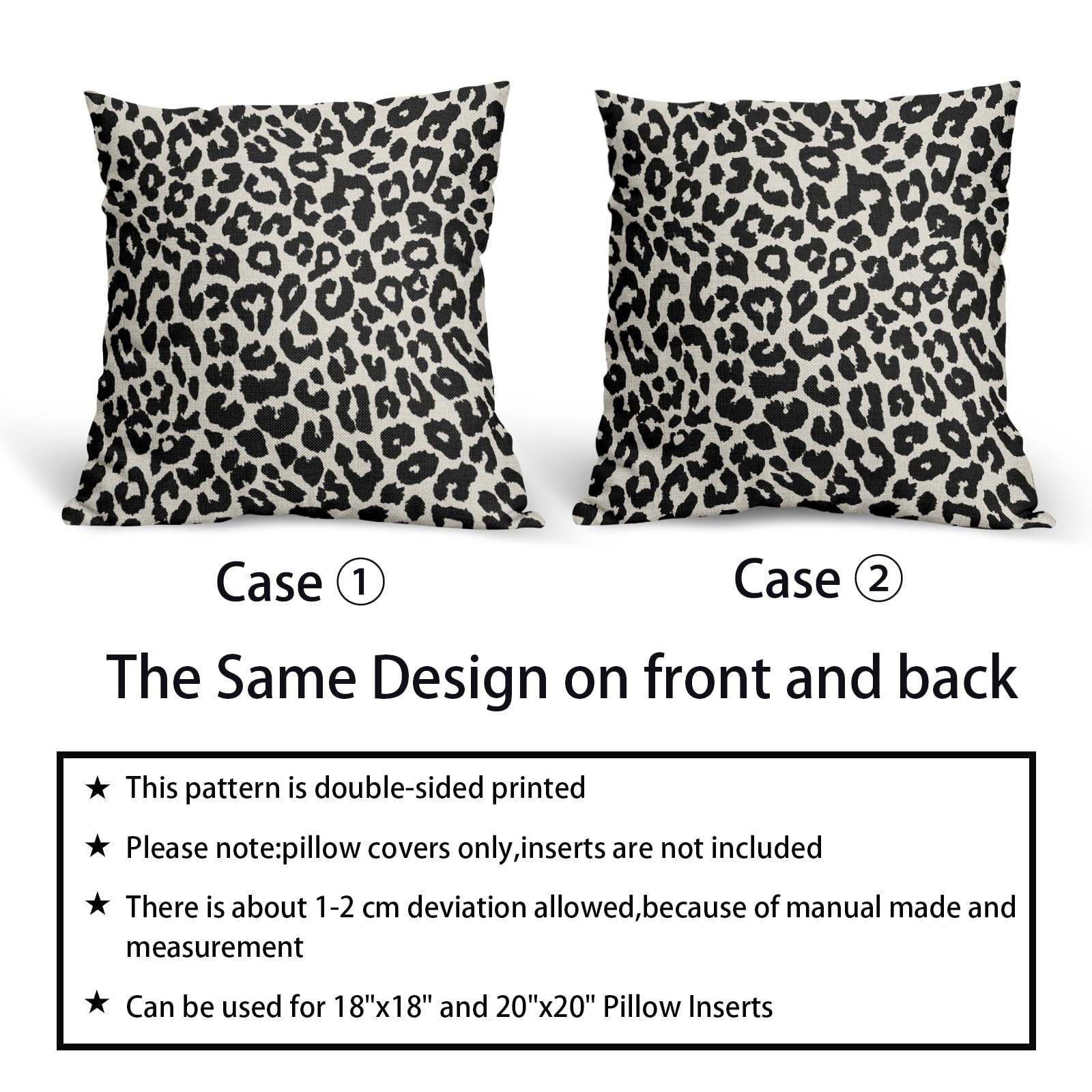 Leopard Print Pillow Covers 16x16, Pack Of 2 - Black Cheetah Pattern Linen Covers, Boho Decor - View #6