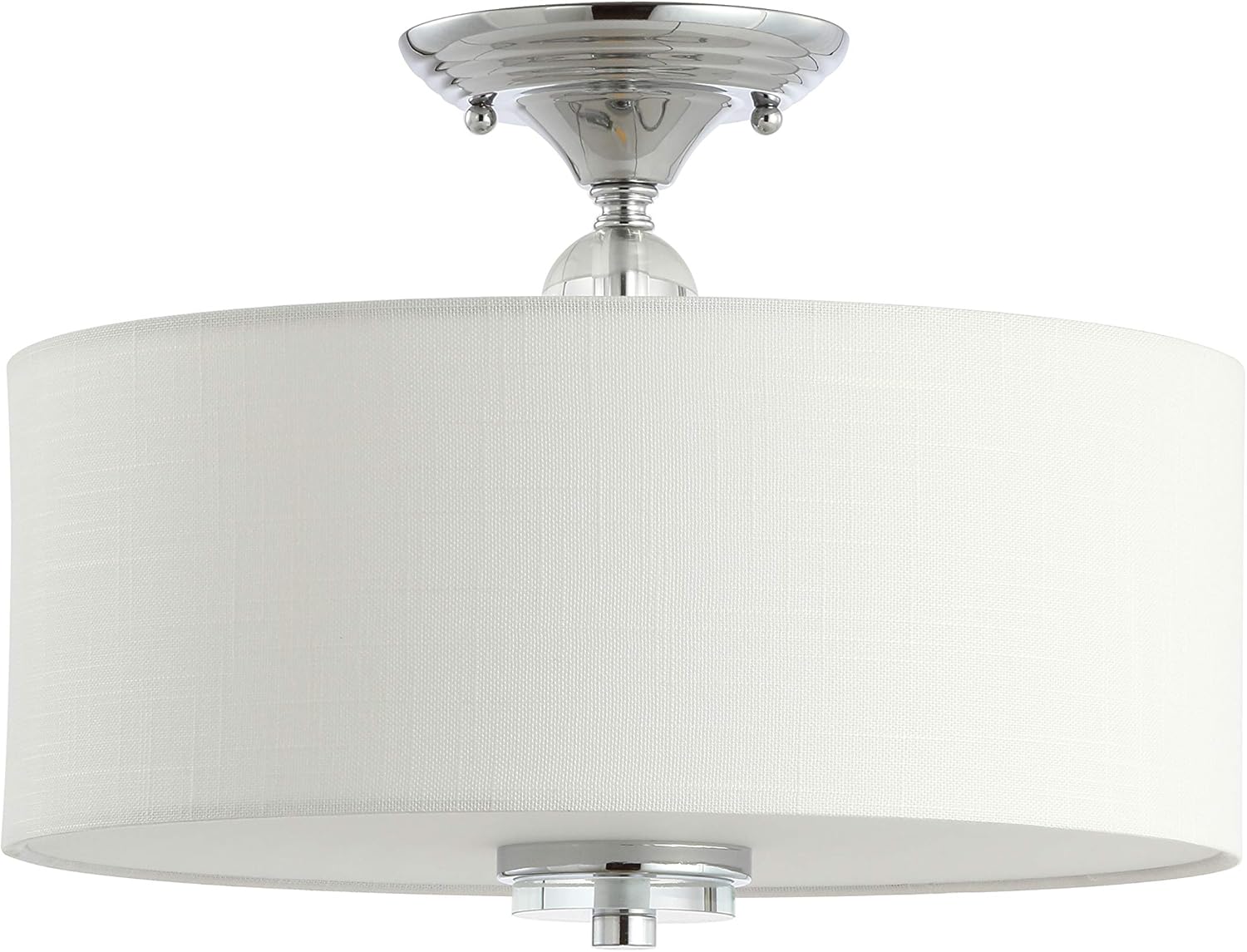 JONATHAN Y 15" Chrome/White Metal Crystal LED Semi-Flush Mount Fixture with White Linen Drum Shade, Dimmable Ceiling Light for Bedroom, Living Room, Kitchen, ETL (JYL9033B)