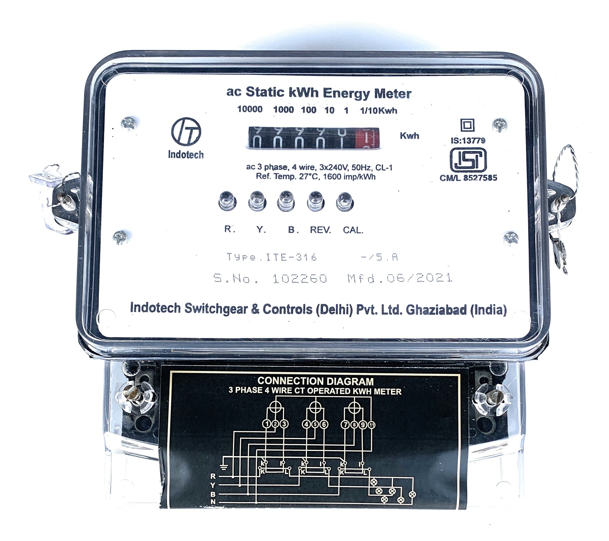 Indotech C.T Operated 3 Phase 4 Wire - /5 A Class 1.0 kWh Energy Meter, 3x240V 50Hz For Industrial, Residential Counter Display (Sub Meter) (B0BQF1QDW4) Amazon Price History, Amazon Price Tracker