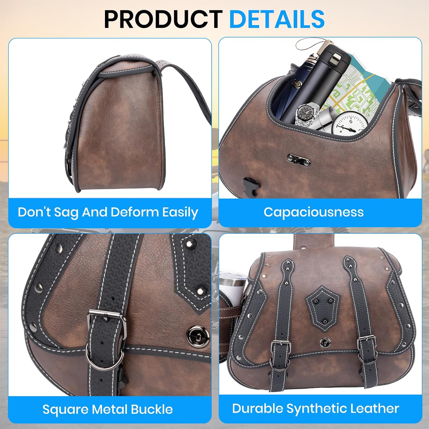 30L Motorcycle Saddlebags Water-Resistant Storage for Harley Sportster Softail Dyna Honda Shadow, Quick-Attach Remove Design with Bottle Bags, Large Capacity Luggage Bags (Brown)