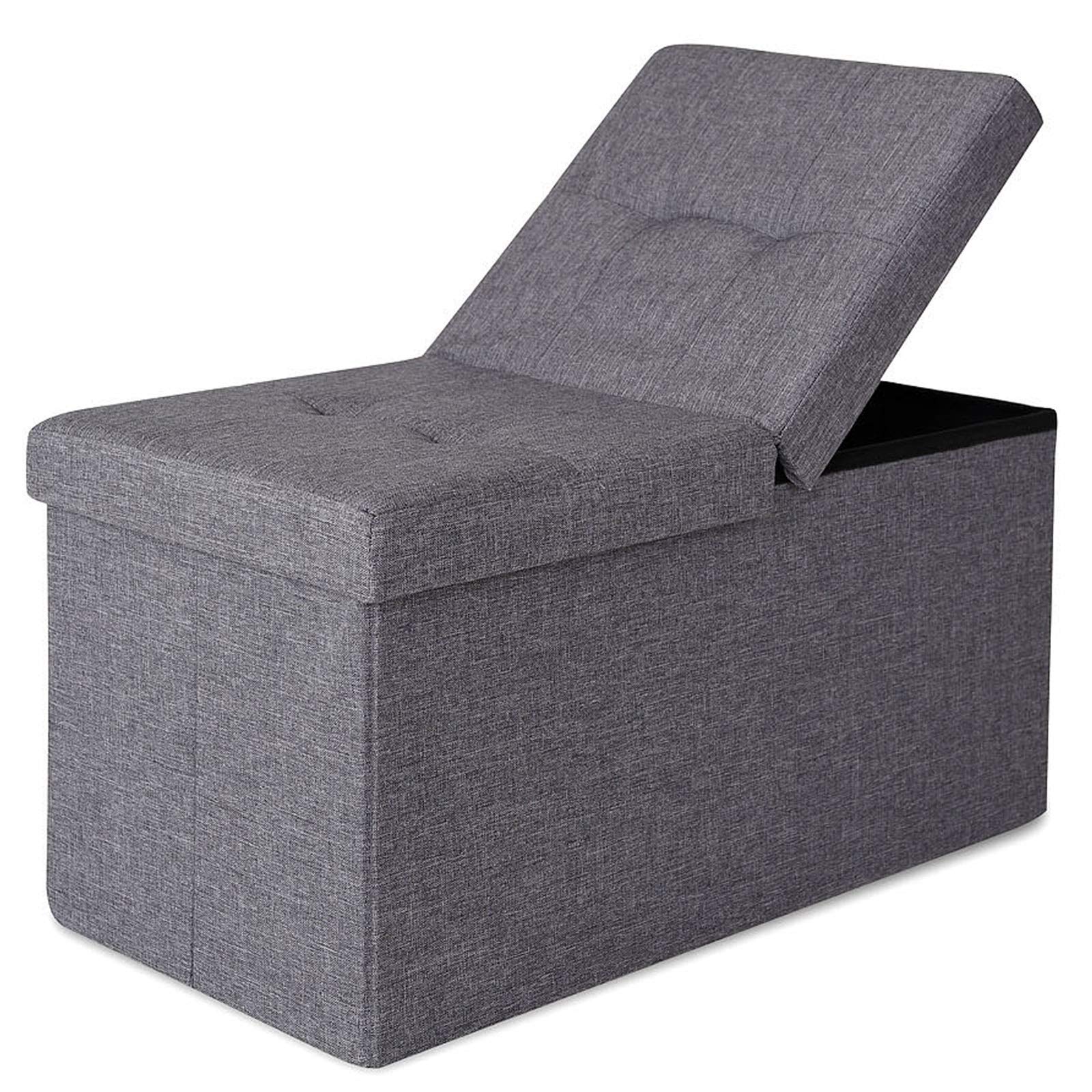 tavora Sgabello cassapanca pieghevole Panca con Contenitore con Coperchio a Cerniera 76x38x38 cm, in Lino Grigio | Panca contenitore stabile con rivestimento in lino, ampio spazio e coperchio a cerniera per soggiorno, ingresso o camera