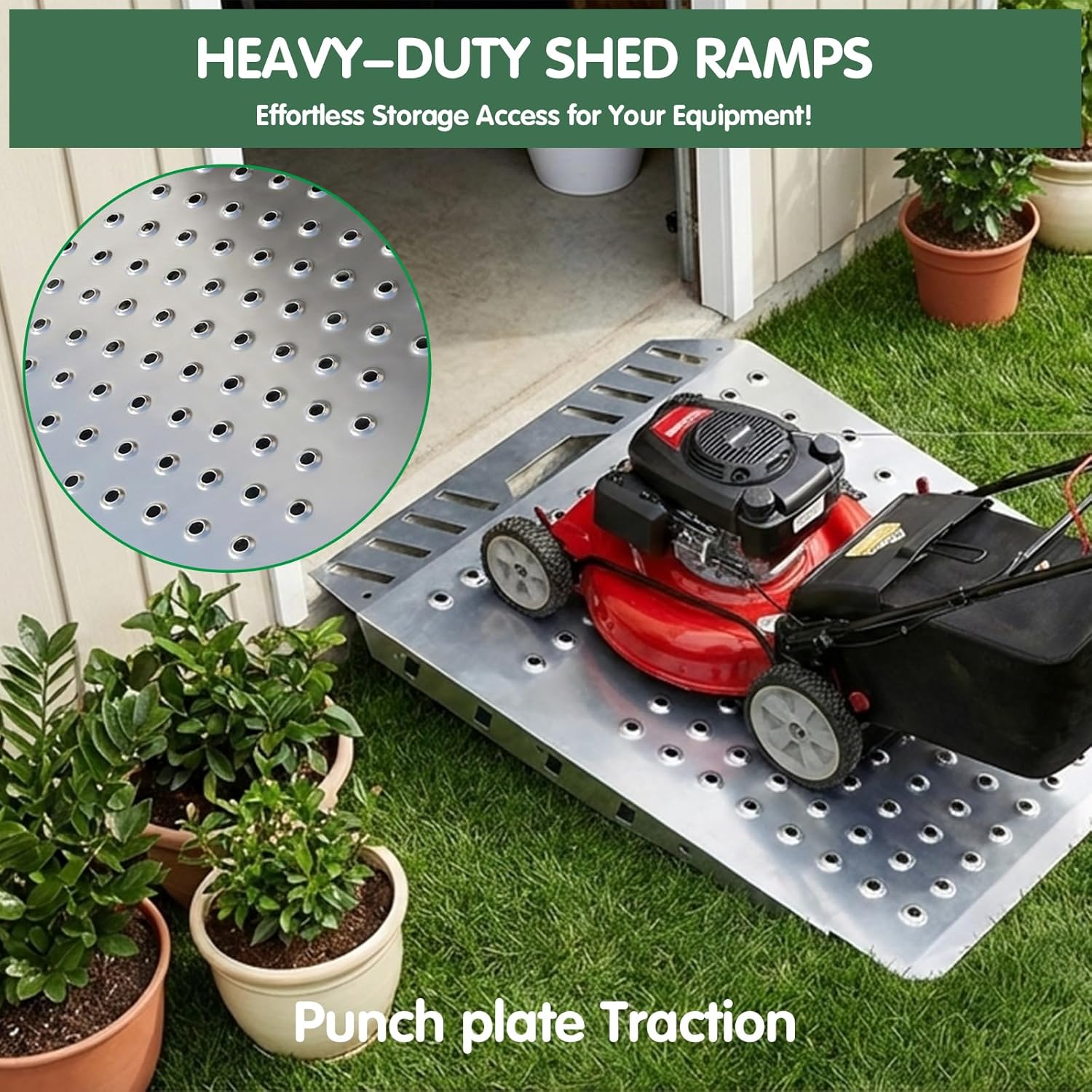 Shed Ramp 29" L x 24" W, Heavy-Duty Shed Ramp for Riding Mower,Garage, Doorway Lawn, Tractor, Wheelchairs, Golf Cart(Silver Spray Paint, 1pcs)
