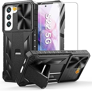 WTYOO for Samsung Galaxy S22 Case: Military Grade Drop Proof Cell Phone Protective Cover with Kickstand & Lens Slider | Rugged Shockproof TPU Matte Textured Mobile Phone Bumper - 6.1 Inch Matte Black
