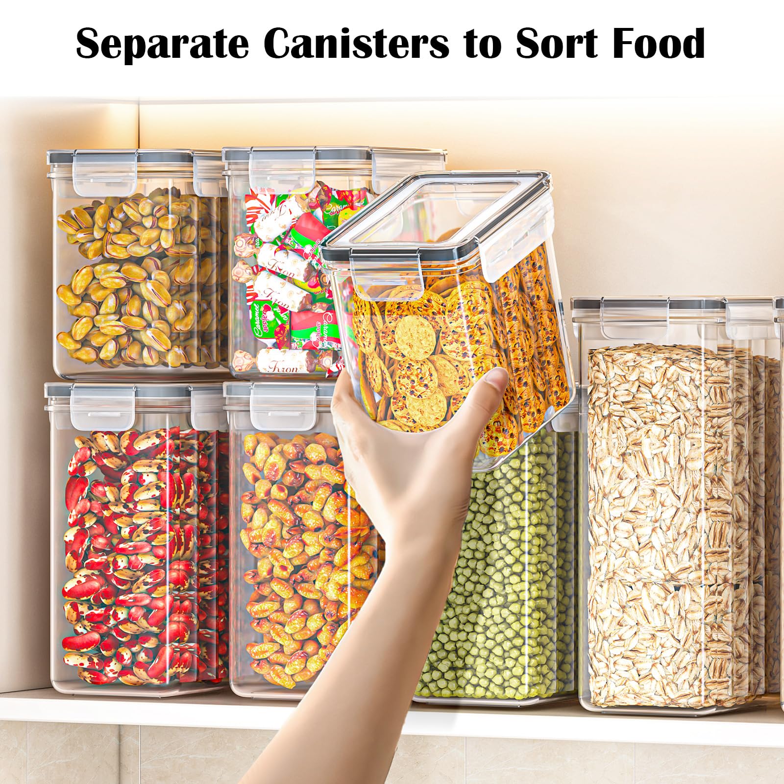 Storivo Food Dispensers zestaw 24 pojemników na zapasy – hermetyczne pudełko do przechowywania z pokrywką, organizer kuchenny na mąkę, cukier, musli i wiele innych, w zestawie etykiety i markery, do