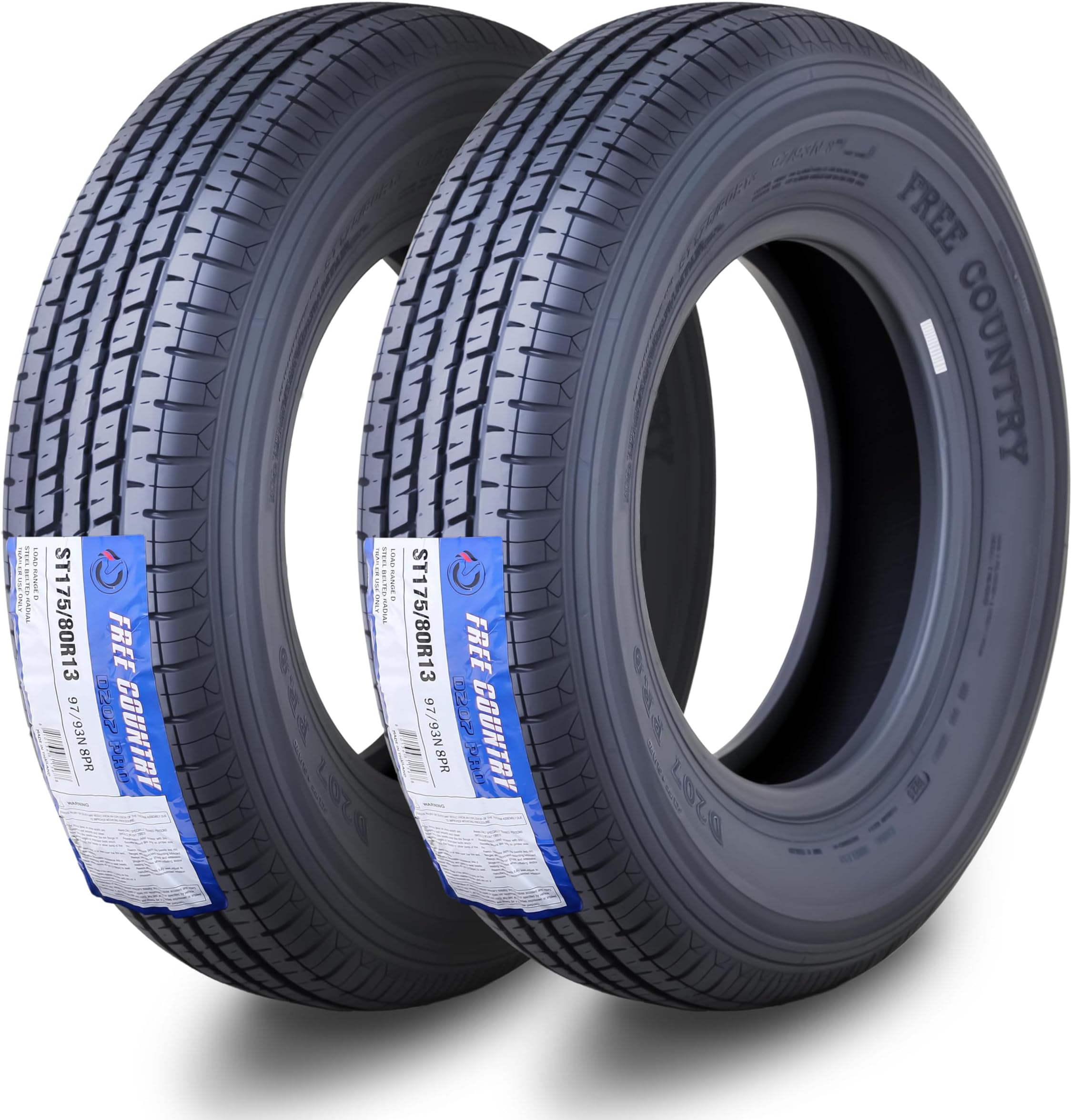 Free Country Premium Trailer Tires ST175/80R13 8-Ply Load Range D 97N w/Scuff Guard, Set 2