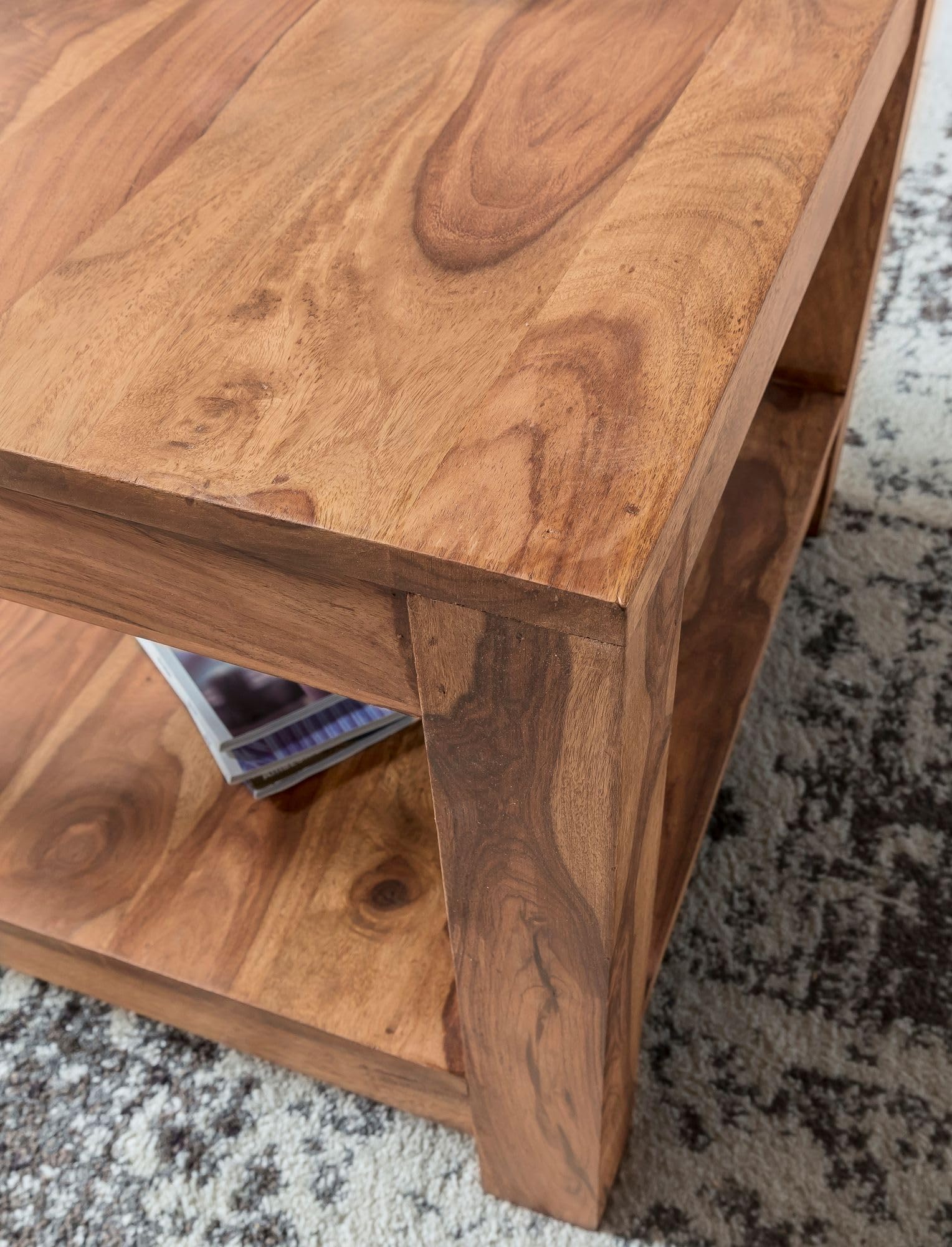 Wohnling Couchtisch Mumbai Massiv-Holz Akazie 60 x 60 cm Wohnzimmer-Tisch Design dunkel-braun Landhaus-Stil Beistelltisch