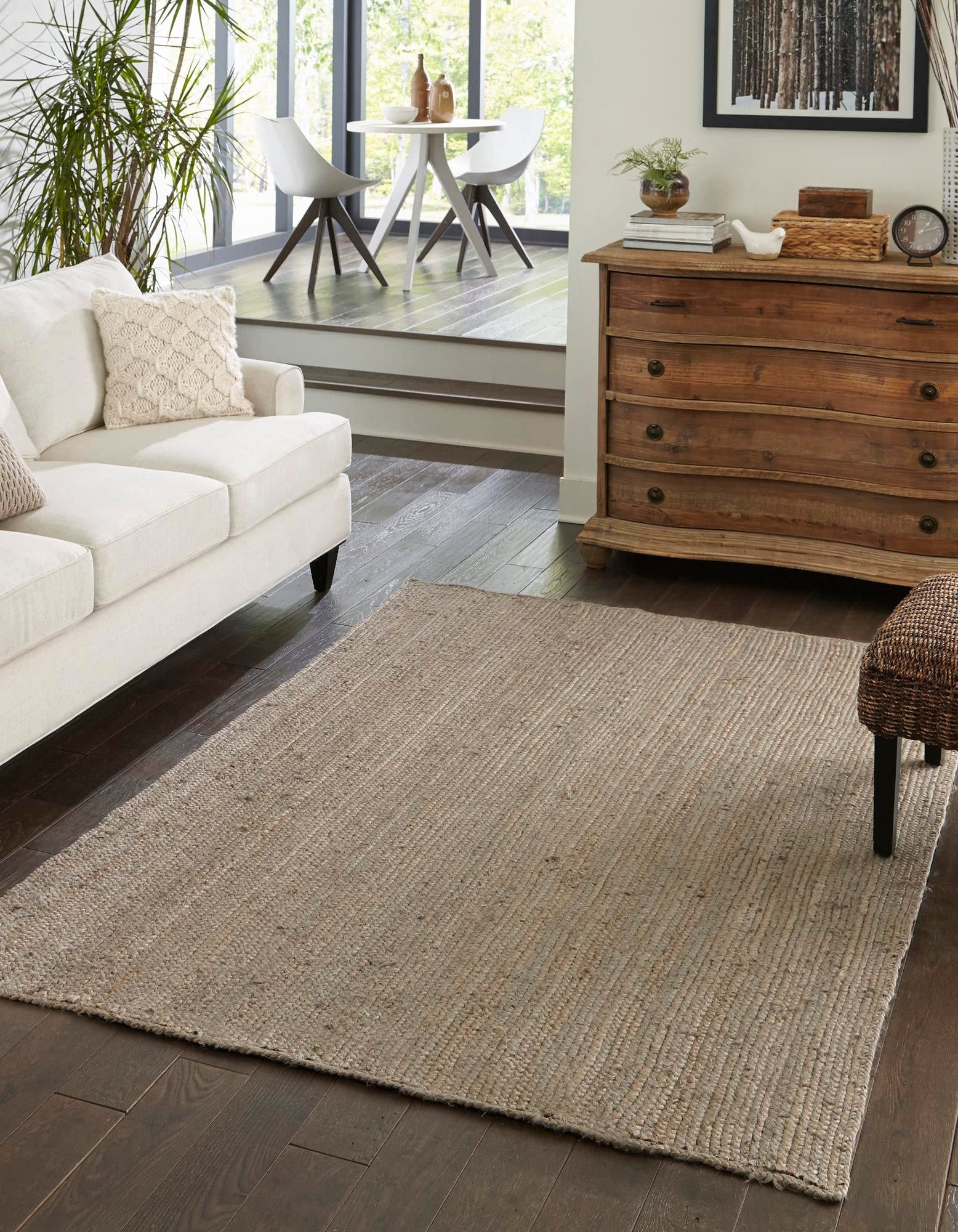 Unique Loom Braided Jute Collection Area Rug - Dhaka (7' 1" x 10' Rectangle, Gray)