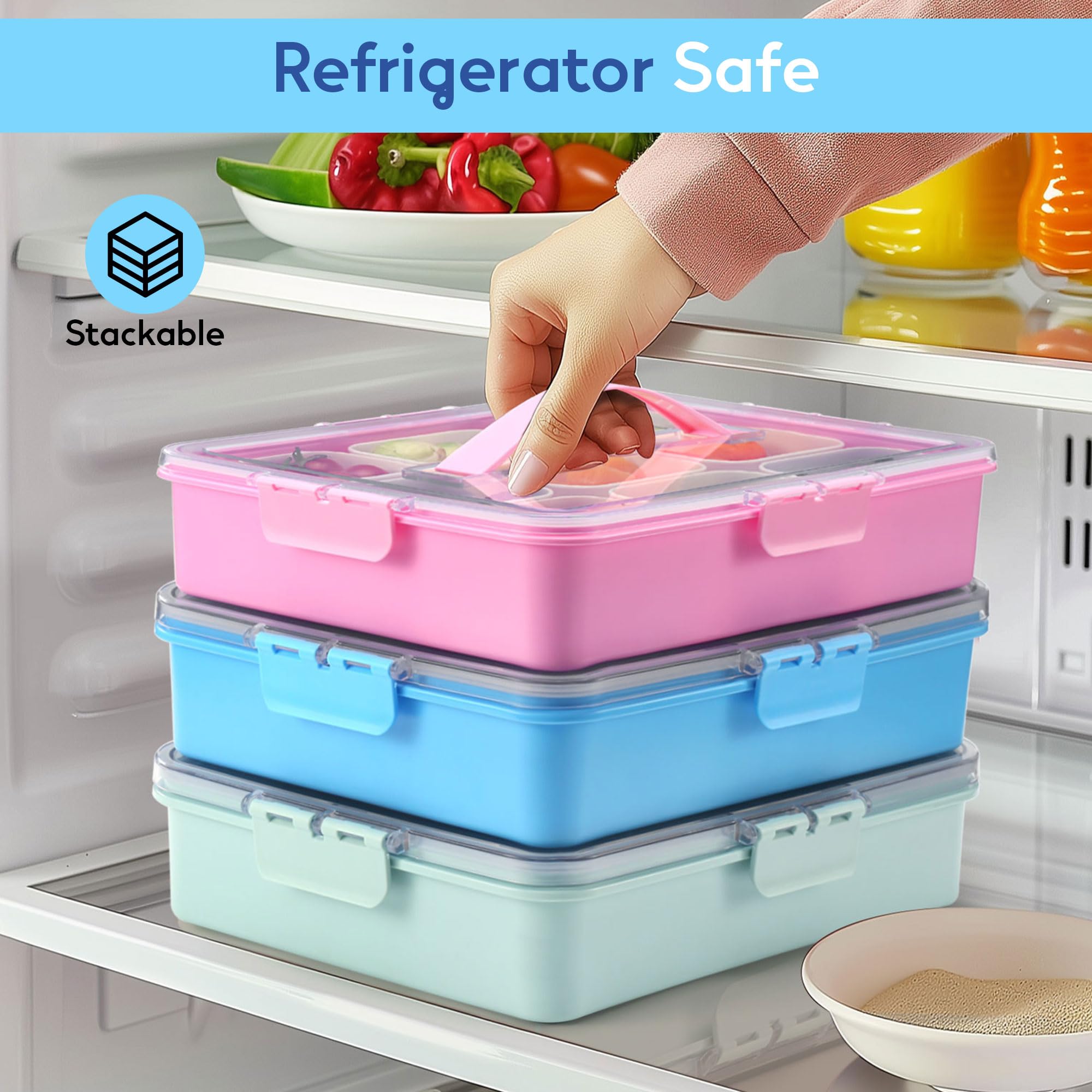 Boîte à goûter pour adultes avec 9 compartiments, plateau de service divisé avec couvercle et poignée, boîtes à charcuterie, plateau portable pour fruits, légumes, fête, voyage, bleu Boîte à goûter pour adultes avec 9 compartiments, plateau de service divisé avec couvercle et poignée, boîtes à charcuterie, plateau portable pour fruits, légumes, fête, voyage, bleu
