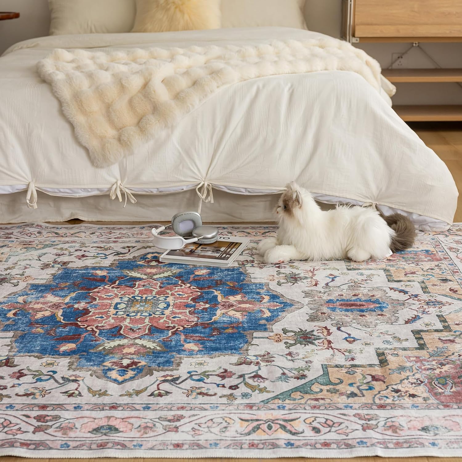 KEKUOU Area Rug 5x7 Washable Rug，Boho Tribal Area Rug，Non Slip Water Repellent Floor Carpet for Living Room Bathroom Bedroom(5'* 7'，Golden)