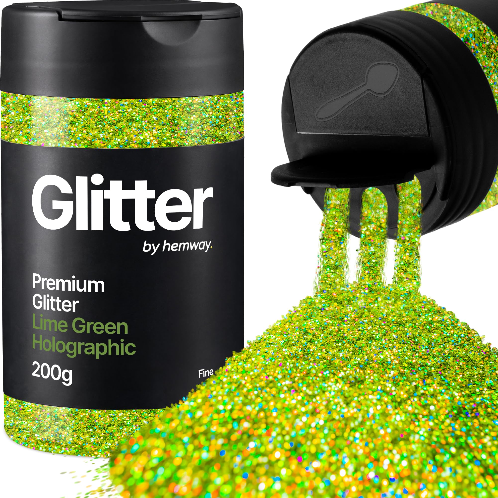 Hemway Lime Green Holographic Glitter Shaker, 200g Fine Glitter for Crafts Metallic Flake Sequins for Resin & Epoxy Crafts for Decorating, Halloween, Christmas, Nail, Face, Art โ image 1