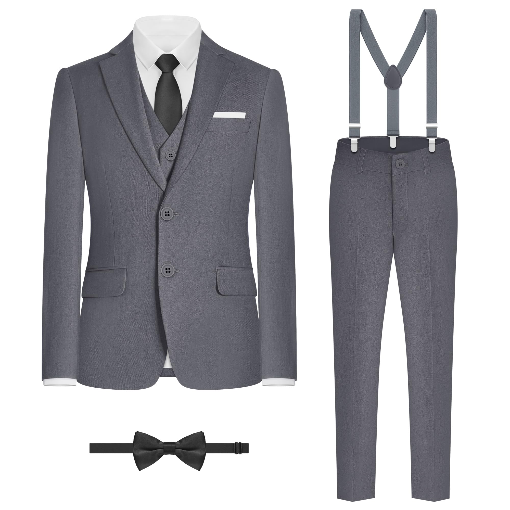 BOLADA Boys' Formal Suit Set, with Suspenders, Adjustable Waist