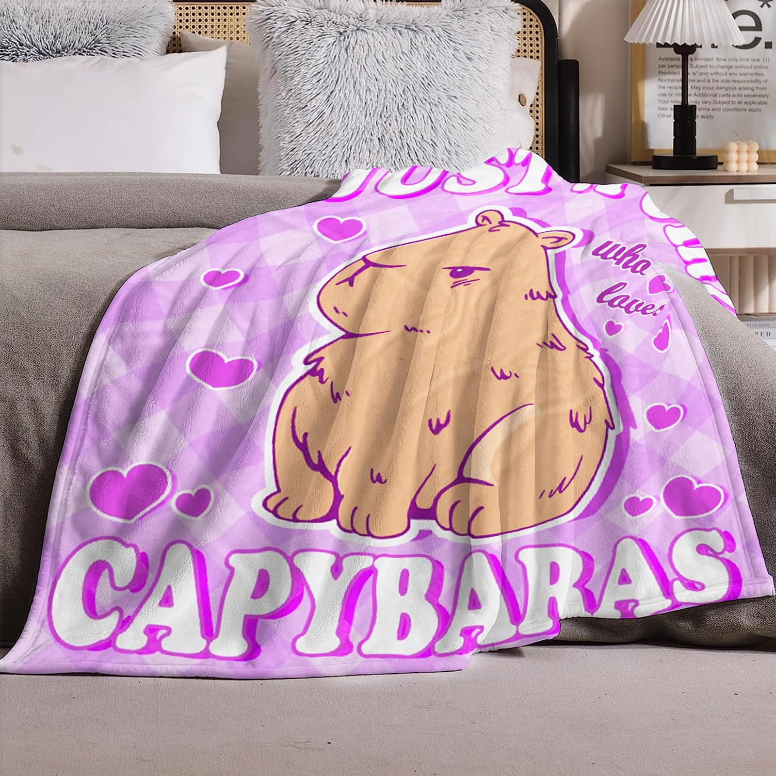 Blanket Girl's Gift Soft Flannel Blanket Cute Capybara Girl Just a Girl who Loves Capybara (999, Purple Water Dolphin Blanket, 87 IN X 60 IN)