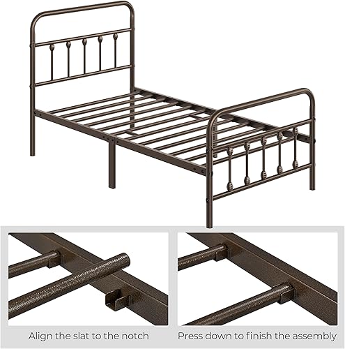 Miniatura 6 de Yaheetech Base de cama clásica de metal con base de colchón con estilo victoriano, cabecera, estribo, almacenamiento debajo de la cama, no necesita