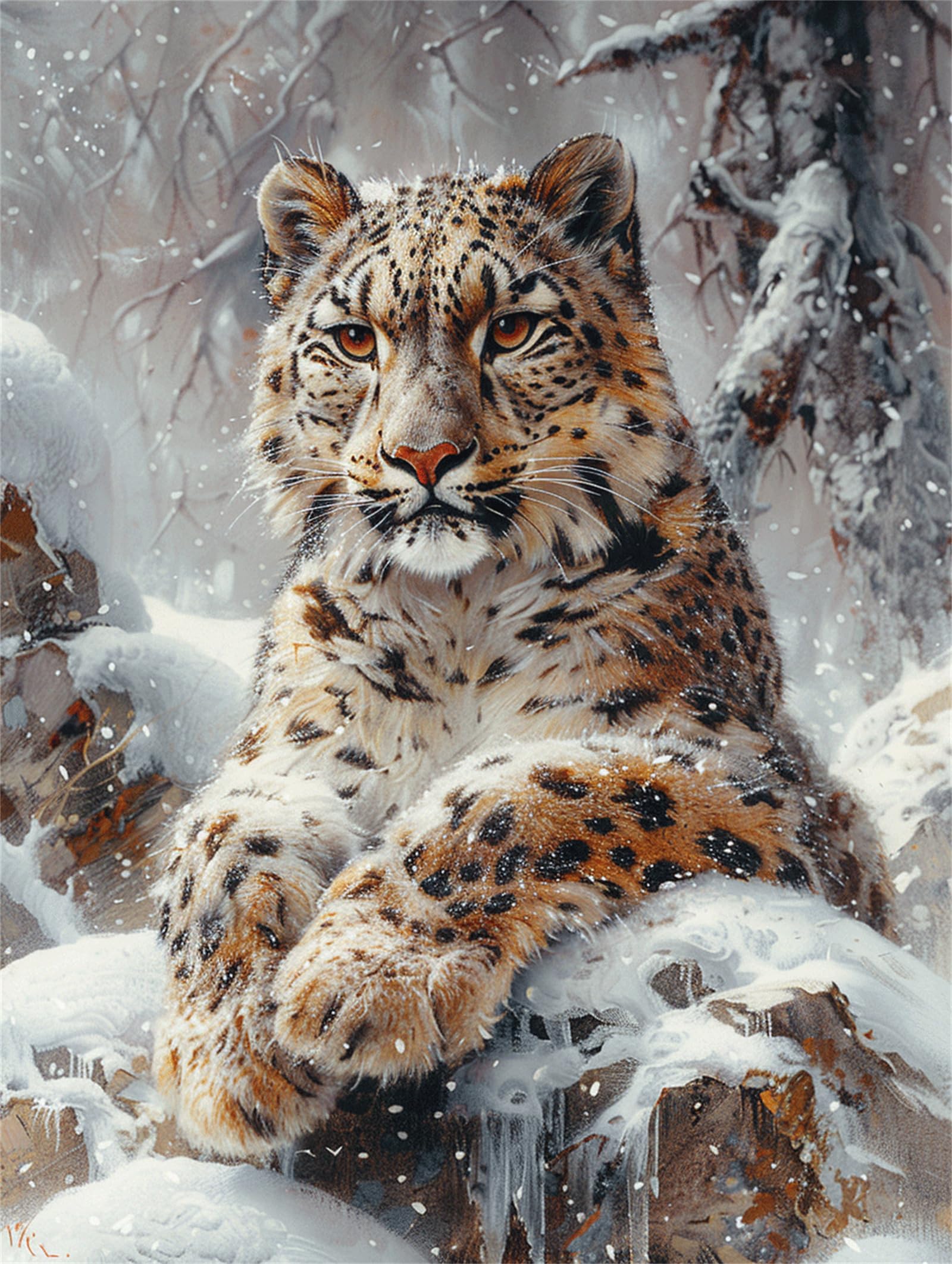 Large Paint by Numbers for Adults Snow Paint by Numbers Kits Leopard Paint by Numbers for Adults Beginner, DIY Painting with Paint Brushes and Acrylic Pigment, Hobbies for Adults Crafts 40x50cm