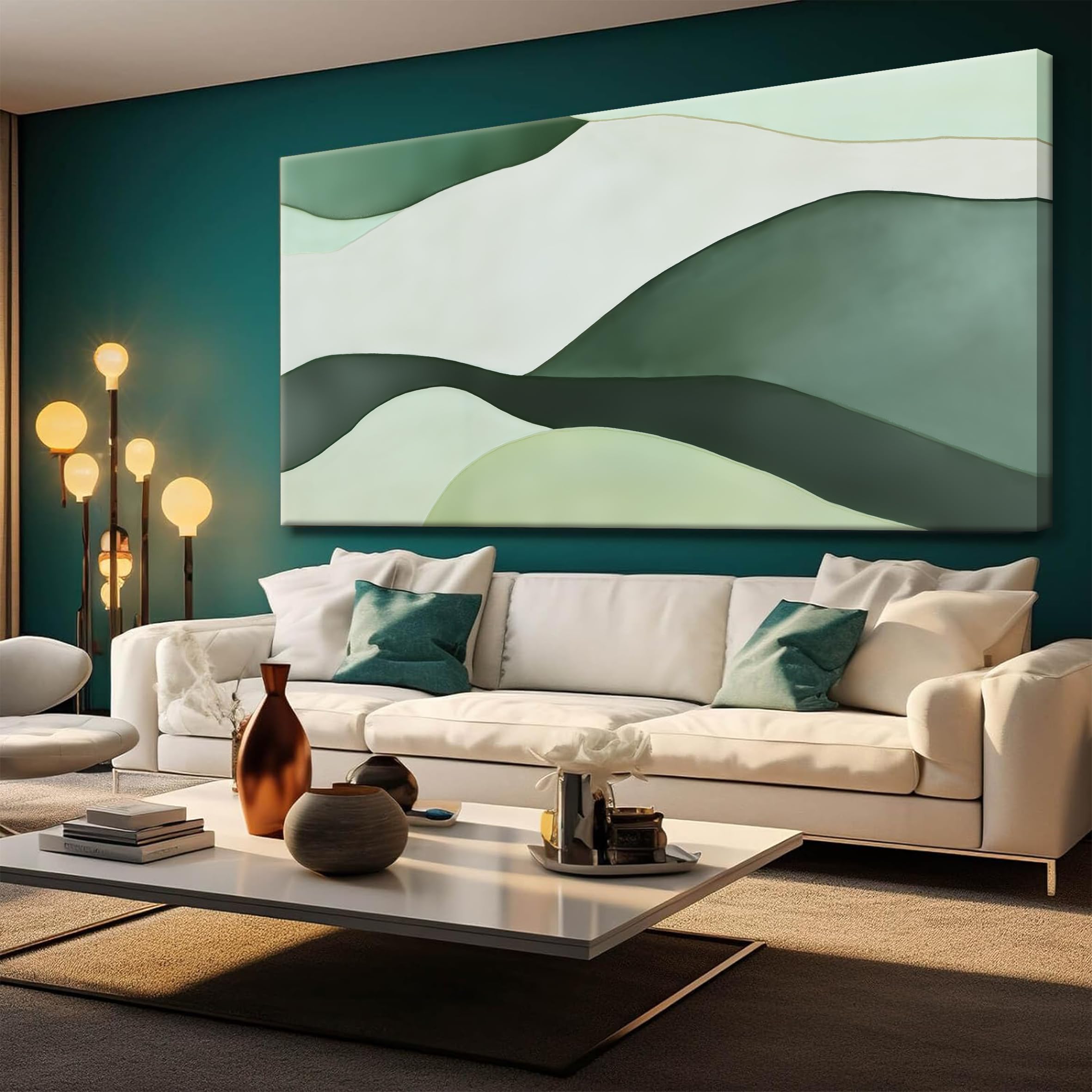 Suconvng Abstract Canvas Art Wall Decor Green White Wall Art Irregular Shapes Painting Abstract Art Prints Minimalist Decor Artwork For Bedroom Kitchen Office Bathroom Wall Art 24”x47”