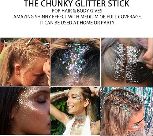 Miniatura 4 de MEICOLY Barra de purpurina corporal plateada, gel impermeable con purpurina facial de Halloween, pintura facial con purpurina gruesa, maquillaje de