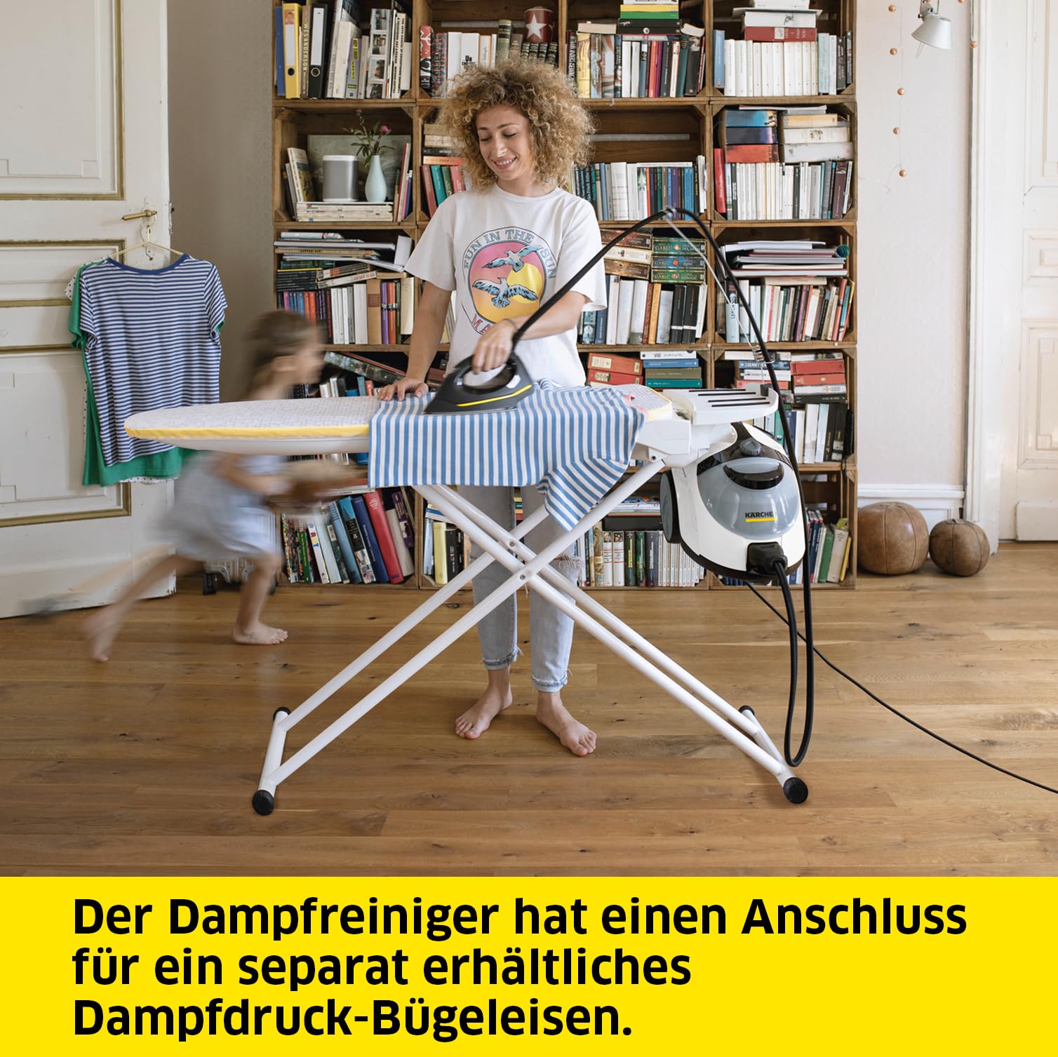 Kärcher Dampfreiniger SC 5 EasyFix Iron mit Heißwasser-Zuschaltung, Dampfdruck: 4,2 bar, Aufheizzeit: 3 min., Fläche: ca. 150 m², Tank: 0,5 l + 1,5 l, Bodenreinigungsset EasyFix und Düsen