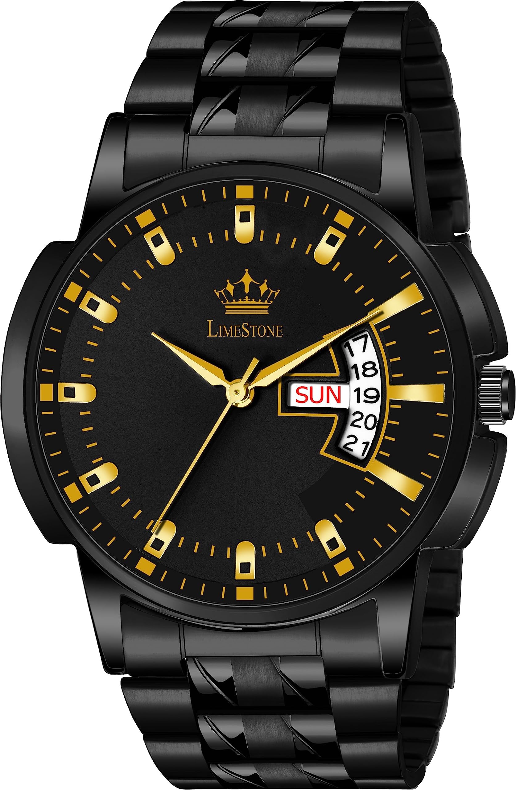 LIMESTONE All Black Day & Date Functioning Long Life Black Plated Chain HMTS Quartz Analog Watch - for Mens (B0CCJ4PX31) Amazon Price History, Amazon Price Tracker