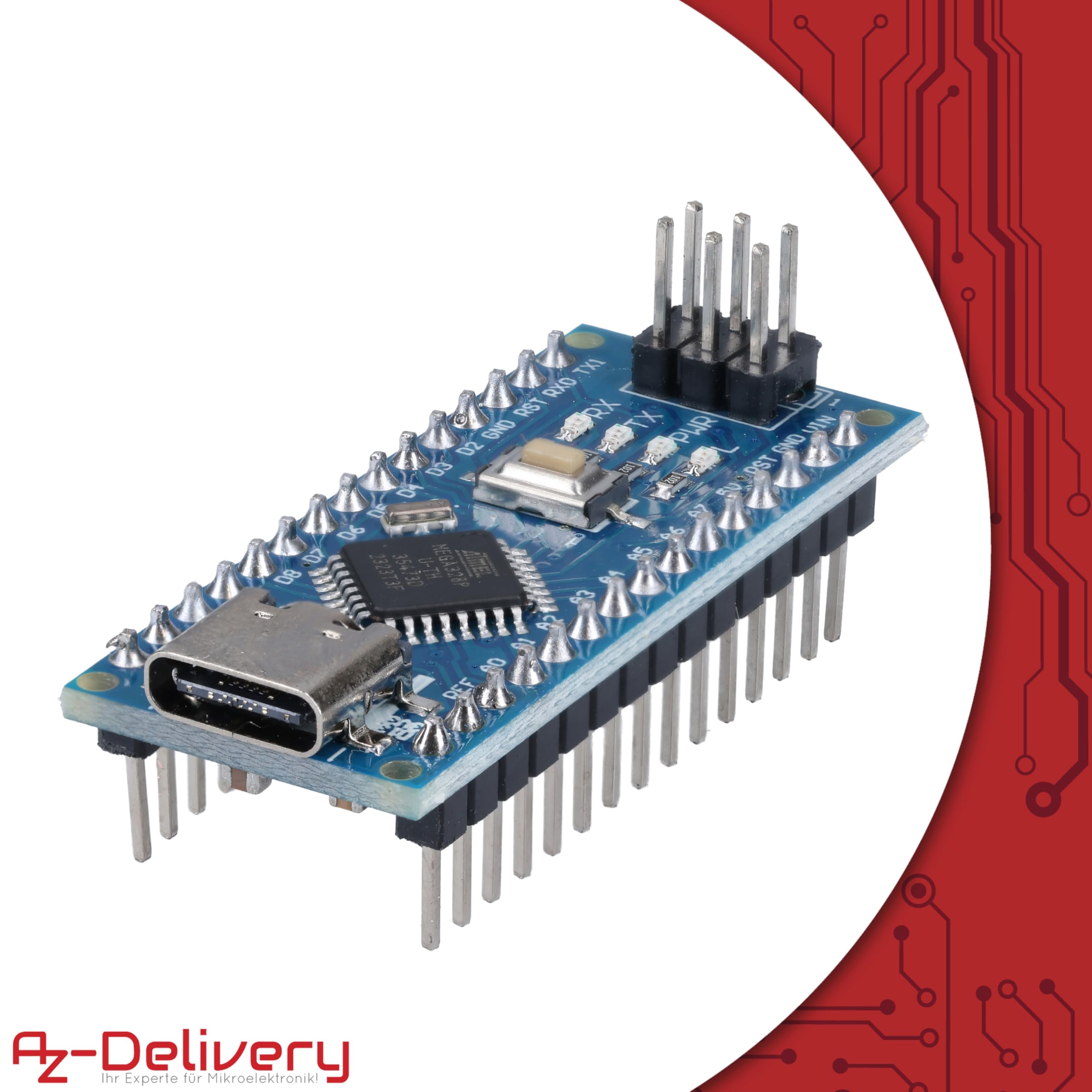 AZDelivery 3 x AZ-Nano V3-board met USB-C-aansluiting met Atmega328 CH340 reeds gesoldeerd, verbeterde versie inclusief e-book