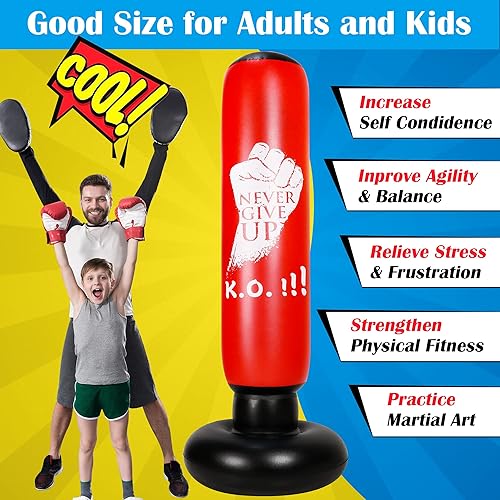 Miniatura 7 de Punching Bag with Stand Adult - Free Standing Punching Bag for Adults - 63" Men Standing Boxing Bag Inflatable Kickboxing Bag