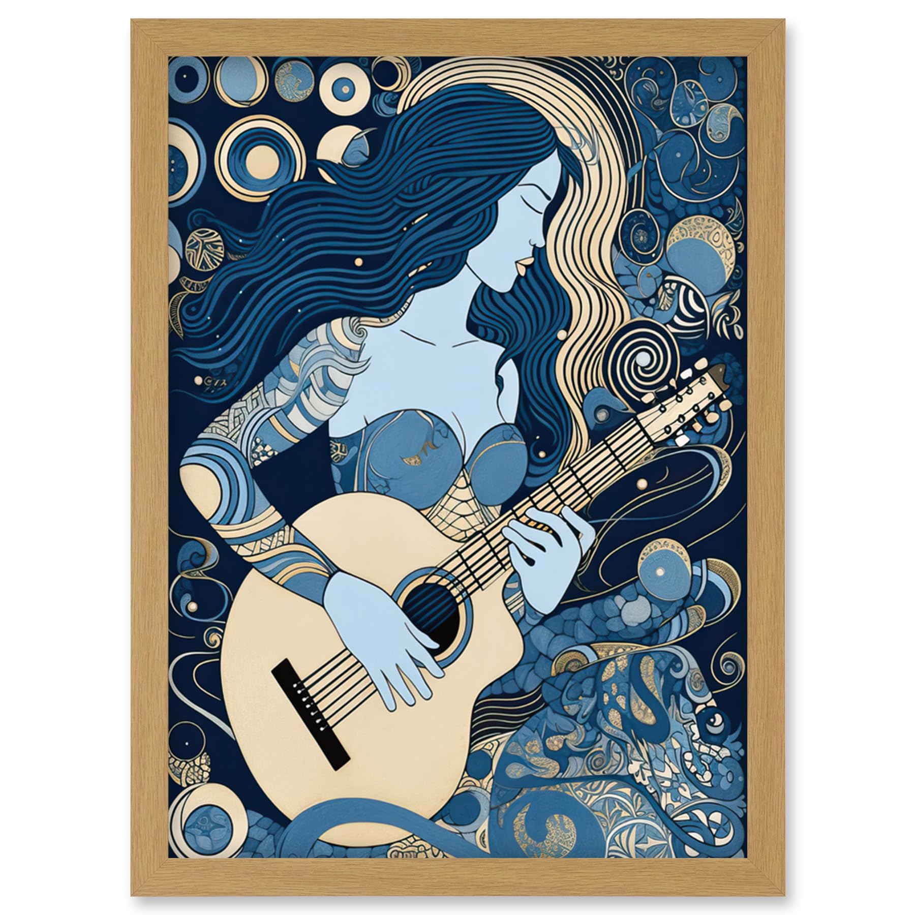Artery8 Woman with Sleeve Tattoo Playing Guitar Music Artwork Framed Wall Art Print A4
