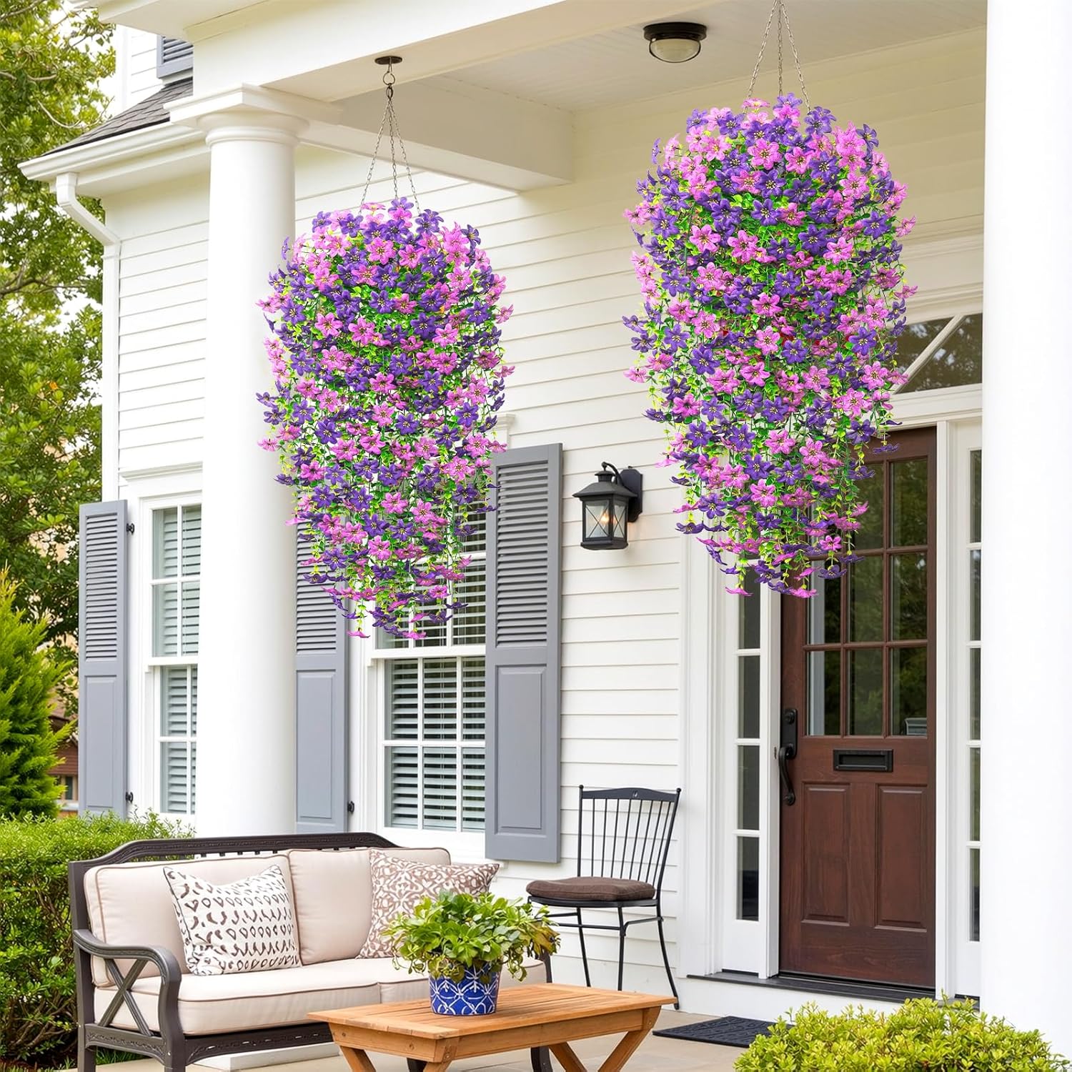 Dremisland 4PCS Artificial Hanging Flowers Faux Silk Daisy Hanging Flower Vines Outdoor Spring Summer Decor UV Resistant Fake Hanging Plants for Porch Patio Garden Planter Yard Decor
