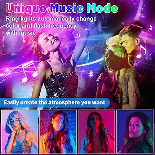 Miniatura 3 de STALLY Anillo de luz de 13.3 pulgadas con soporte, modo de música, 75 pulgadas de alto con 3 soportes para teléfono, 3 modos CCT y 48 modos de color