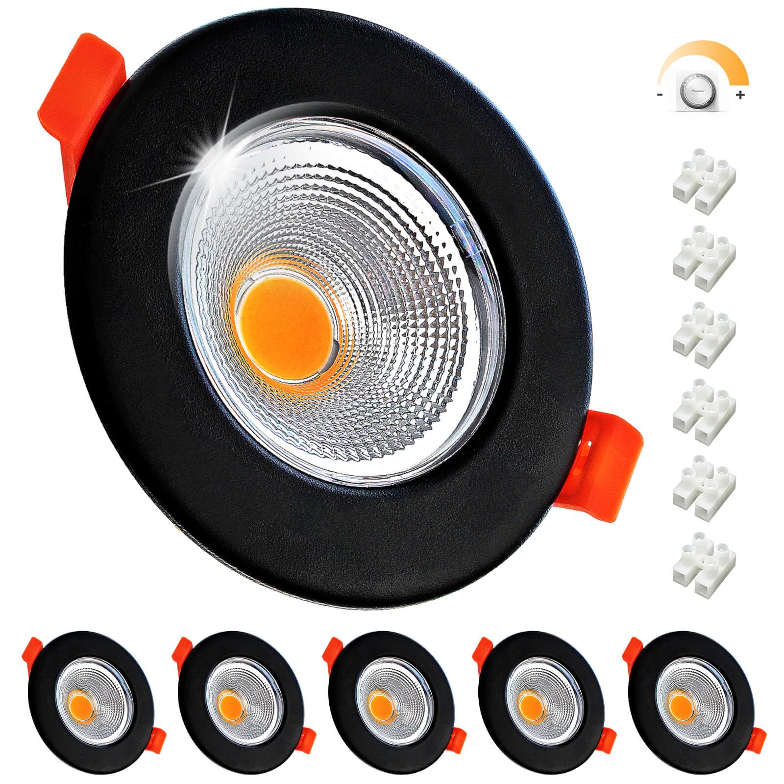 Wondlumi LED Recessed Ceiling Lights Dimmable, 10W 850lm Warm White 2700K Spotlights Ultra Slim LED Downlights for Ceiling, Round Matte Black led Spot Lights for Bedroom, Living Room, Kitchen, 6 Pack