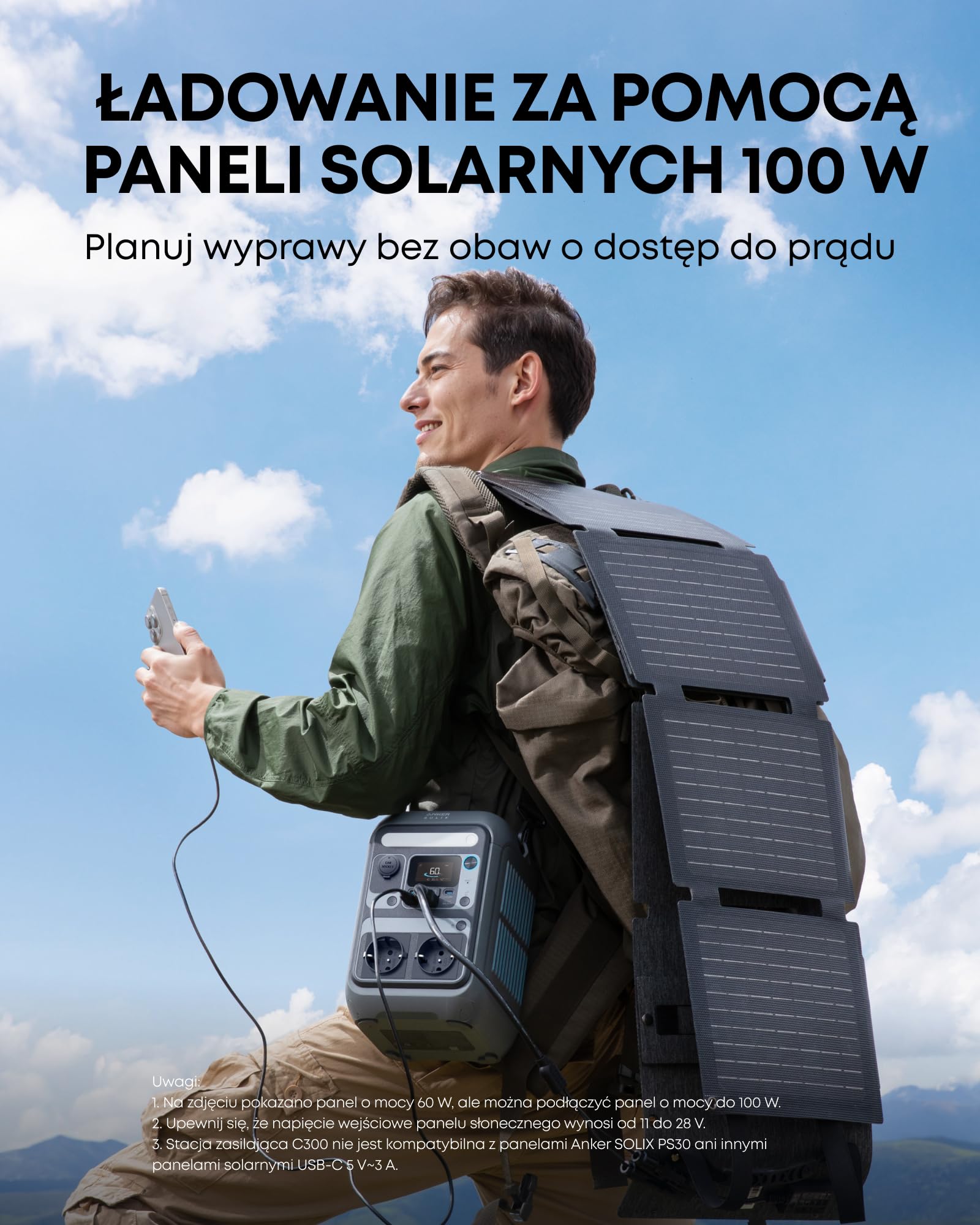Anker SOLIX C300 Portable Power Station, Akumulator LiFePO4 288 Wh na zewnątrz, Generator słon. 300 W (600 W szczyt.), Szybkie ładow. dwukier. 140 W, na kemping, zasilanie awaryjne (panel słoneczny)