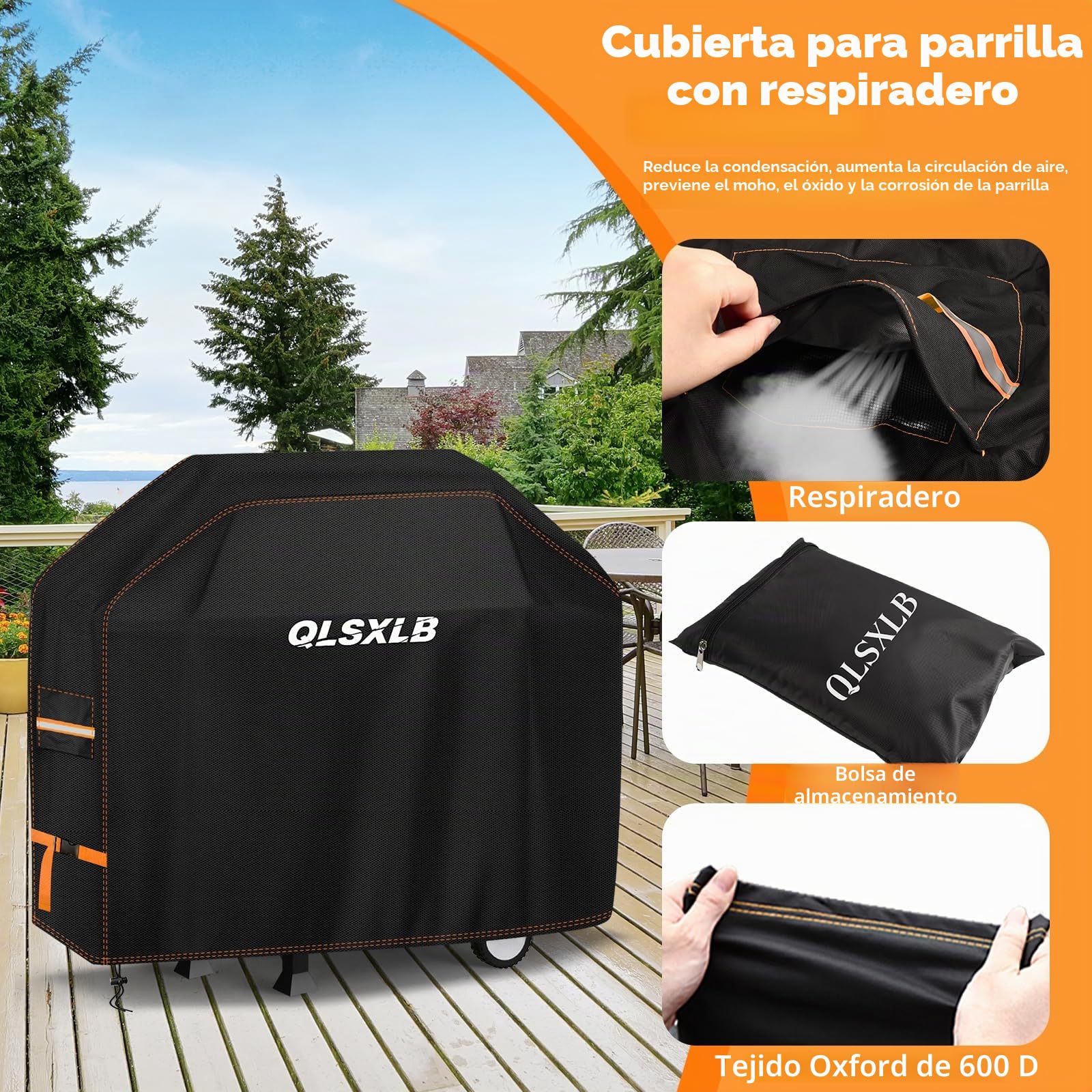 Funda Barbacoa Exterior Impermeable, Resistente Tela 600D Oxford Cubierta BBQ Gas 165x71x122cm, Funda Protectora de Parrilla Universal Anti-Viento/Anti-Polvo/Anti-Humedad Negro