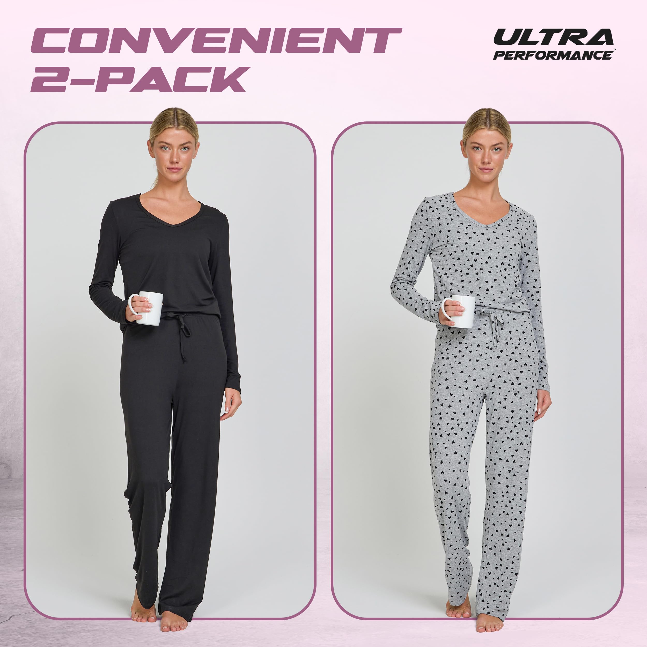 Ultra Performance 2 Pack Womens PJ Pajama Sets PJ’s Pajamas Pants Set's Ladies Soft Lounge Pjs Pajama’s For Women Set