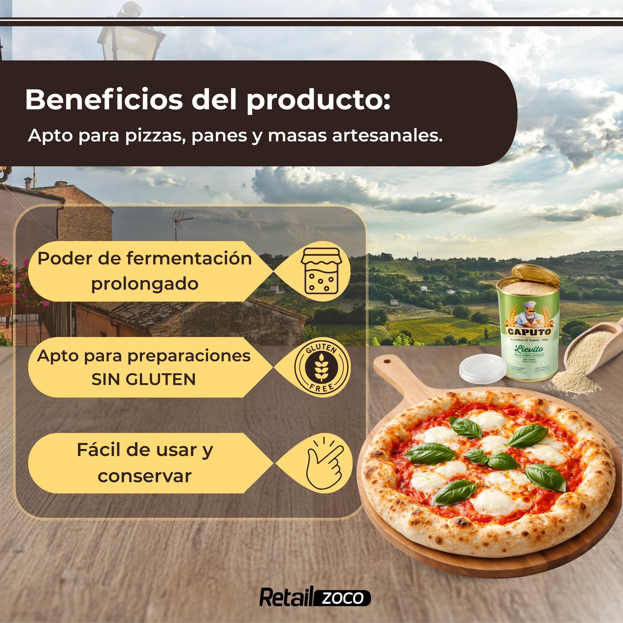 Levadura Seca 100% Italiana 100 gr para Pizzas, Panes y Masas Artesanales
